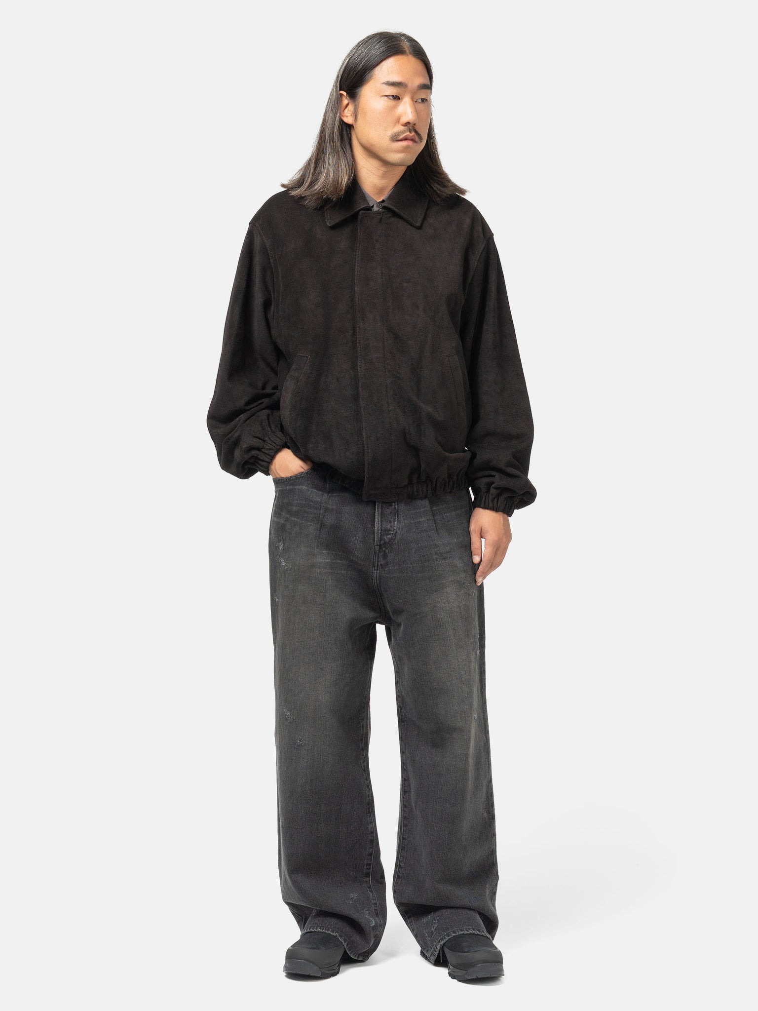 Cow Suede Zip Short Jacket Dark Brown - 2