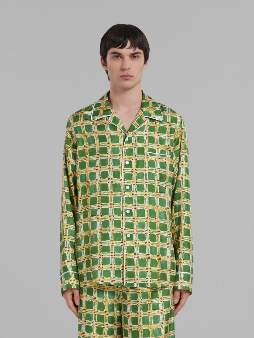 GREEN SILK TWILL SHIRT WITH CHECK FIELDS PRINT - 2