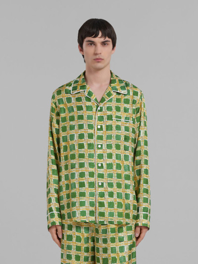 Marni GREEN SILK TWILL SHIRT WITH CHECK FIELDS PRINT outlook