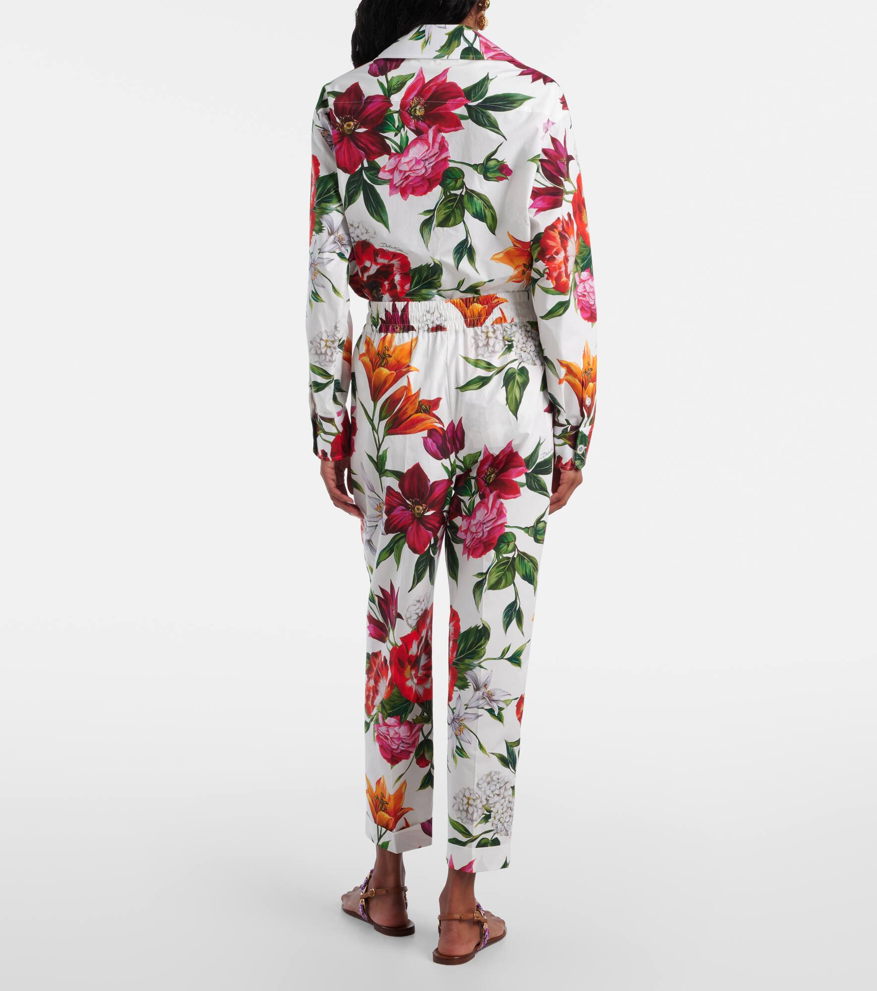 Floral high-rise cotton straight pants - 3