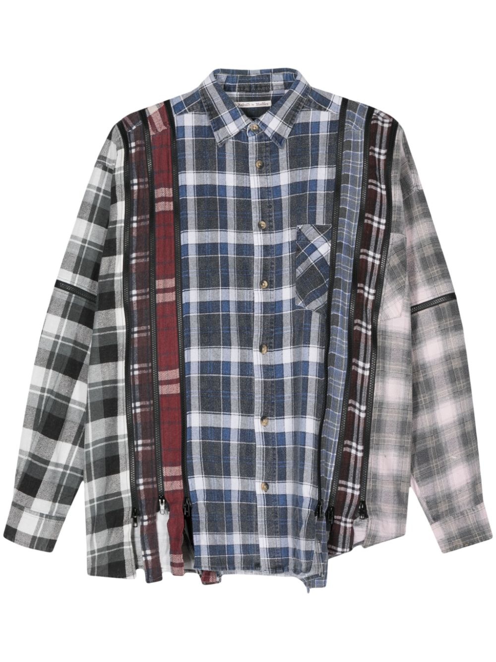 zip-detail flannel shirt - 1