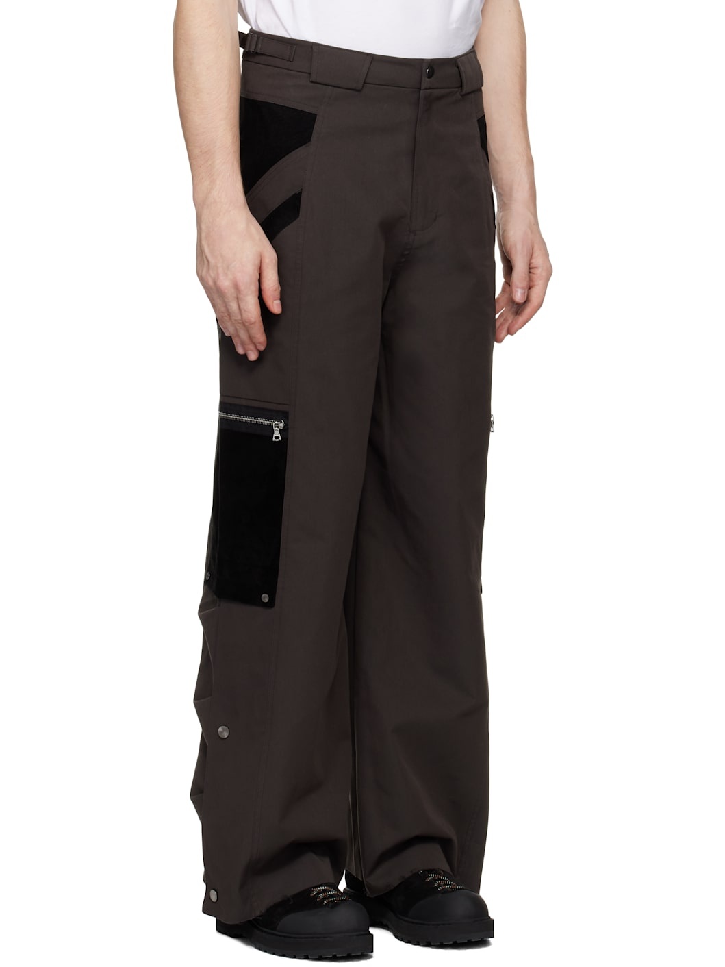 Brown Snapped Hem Cargo Pants - 2