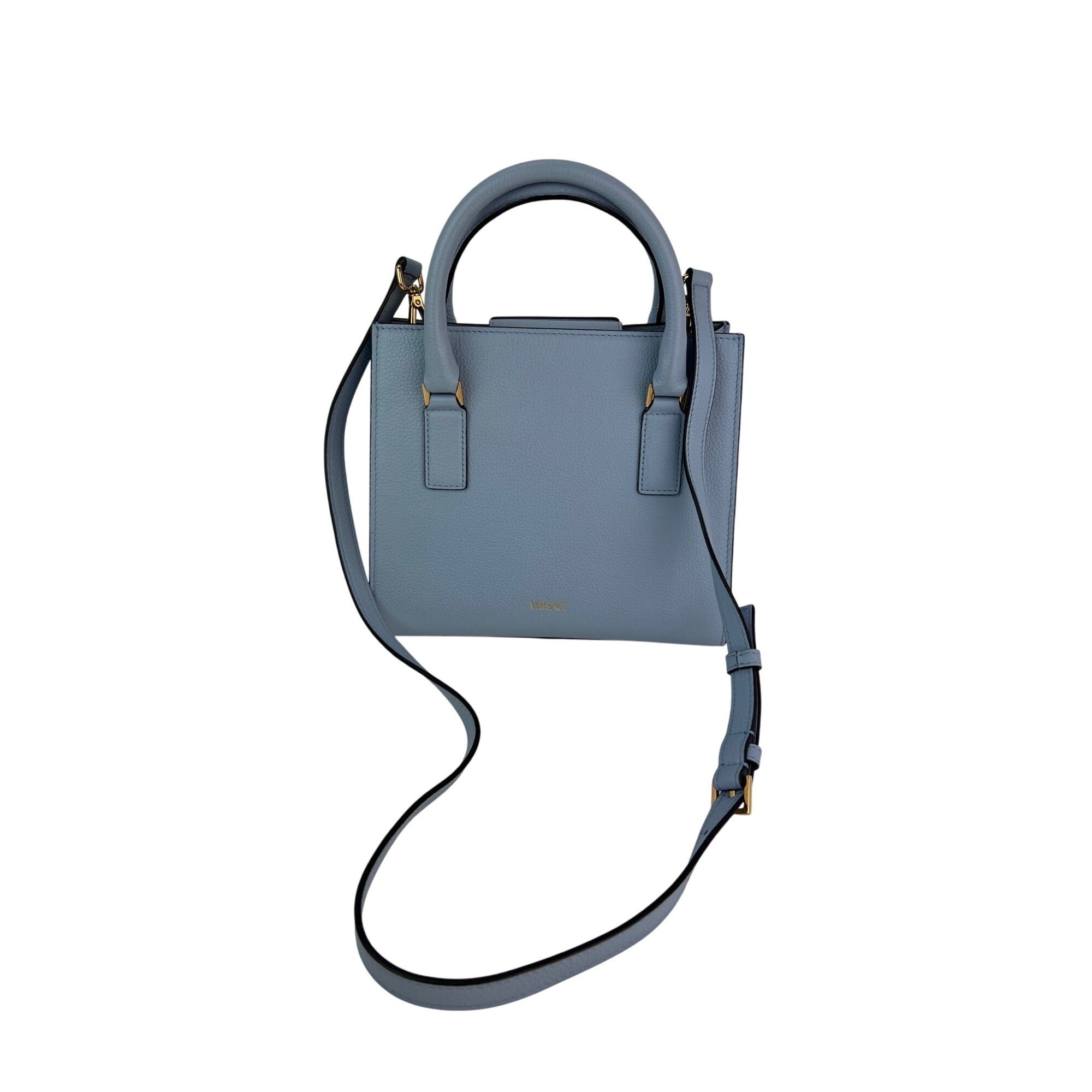 Versace nVirtus Top Handle Grained Calfskin Light Blue Tote - 2