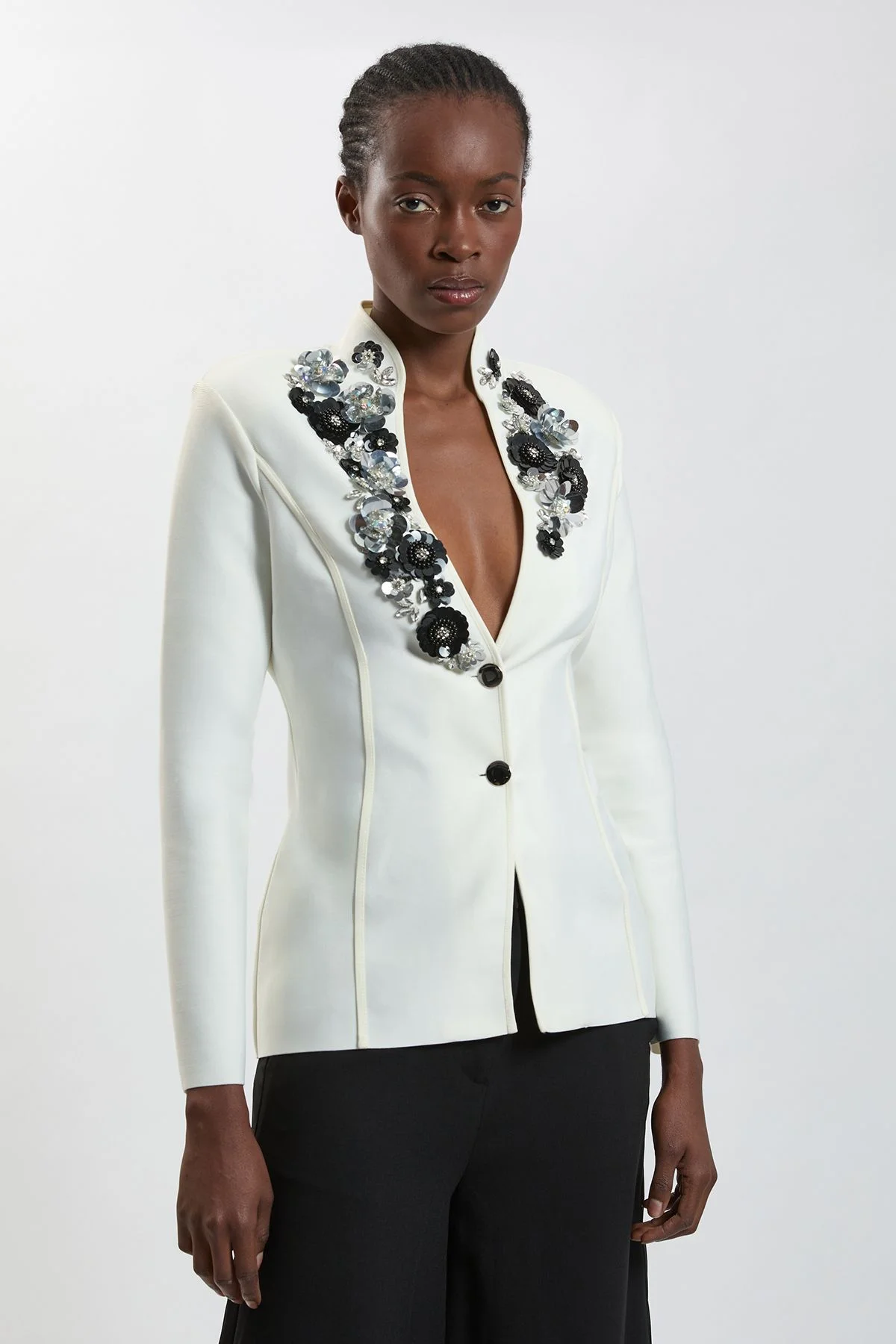 Embellished Figure Form Fitted Blazer Jacket - 1
