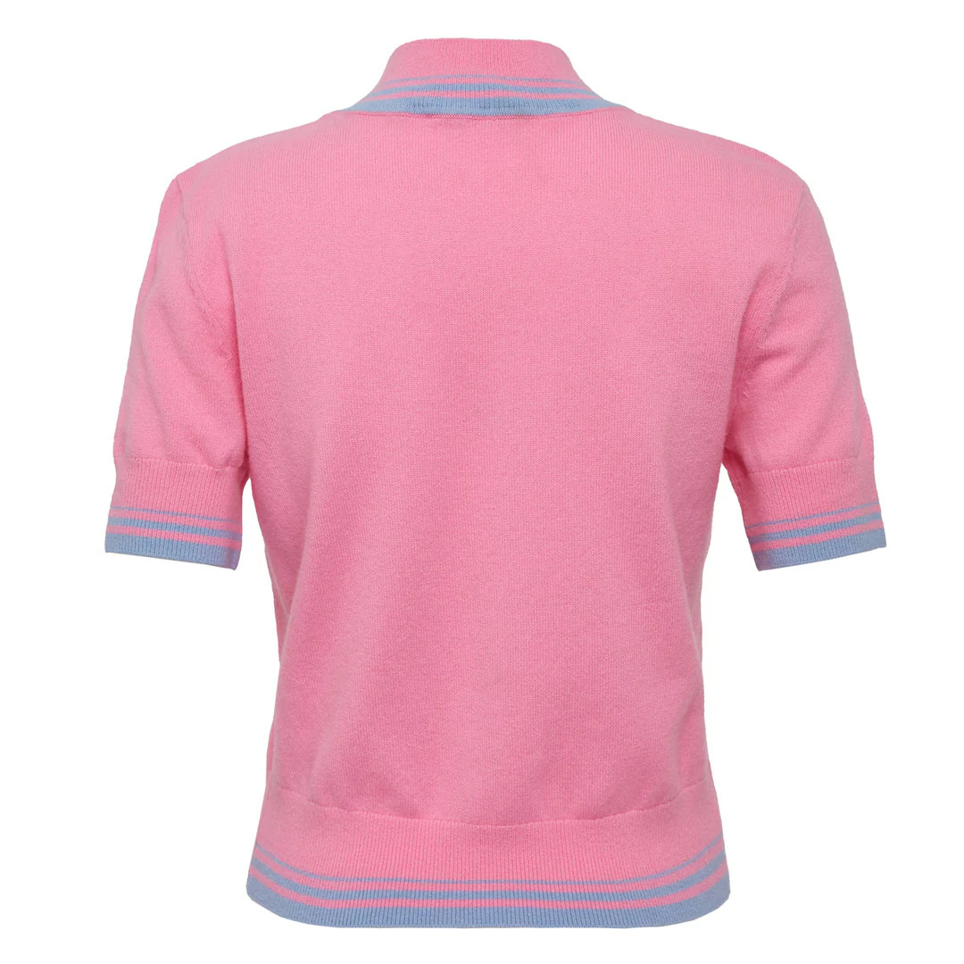 Pink Contrast Stripe Knit Top - 2