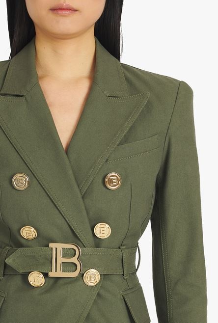 Double-breasted khaki cotton blazer with Balmain buckle - 6