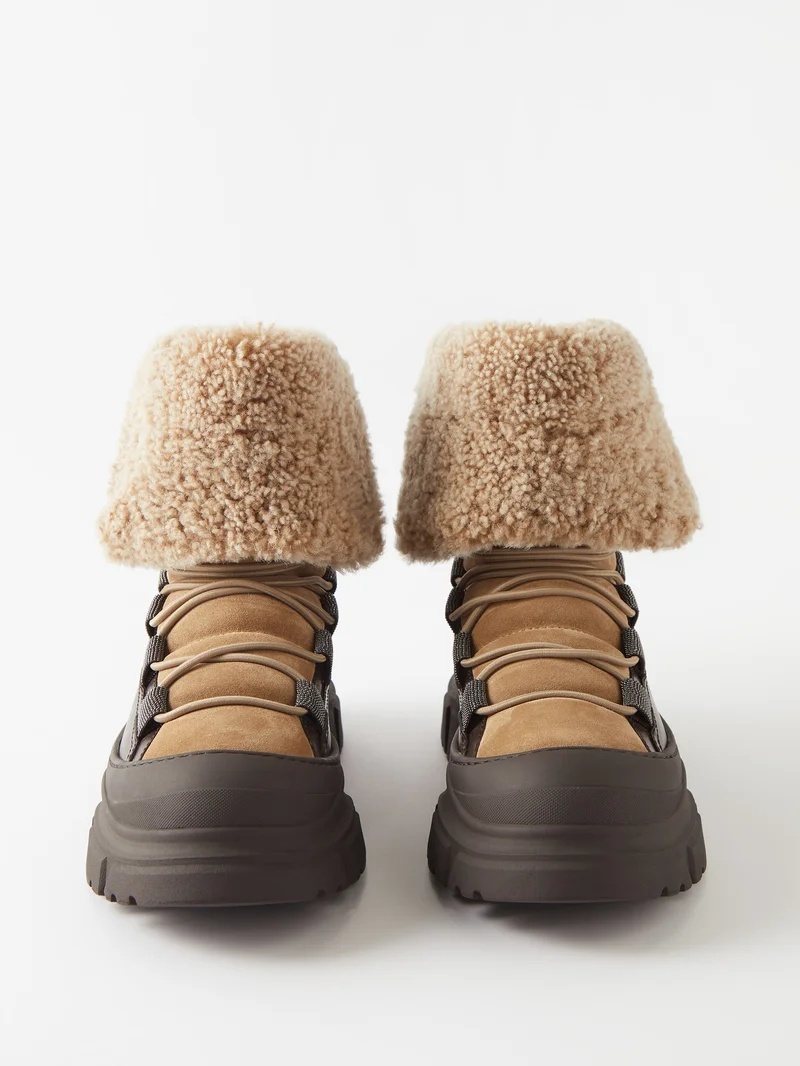 Brunello Cucinelli Shearling-insert leather ankle boots