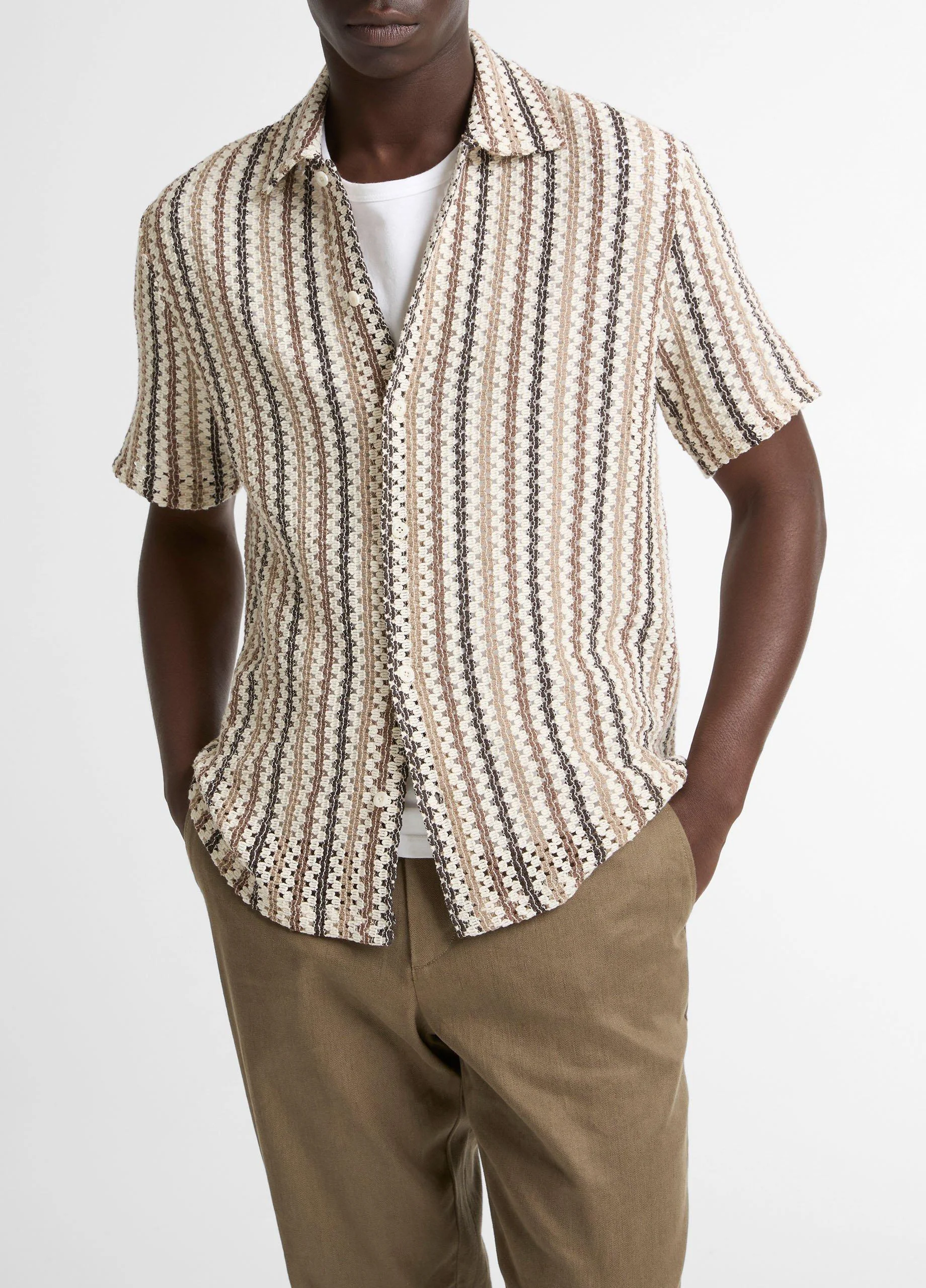 Beach Stripe Italian Cotton-Blend Button-Front Shirt - 1