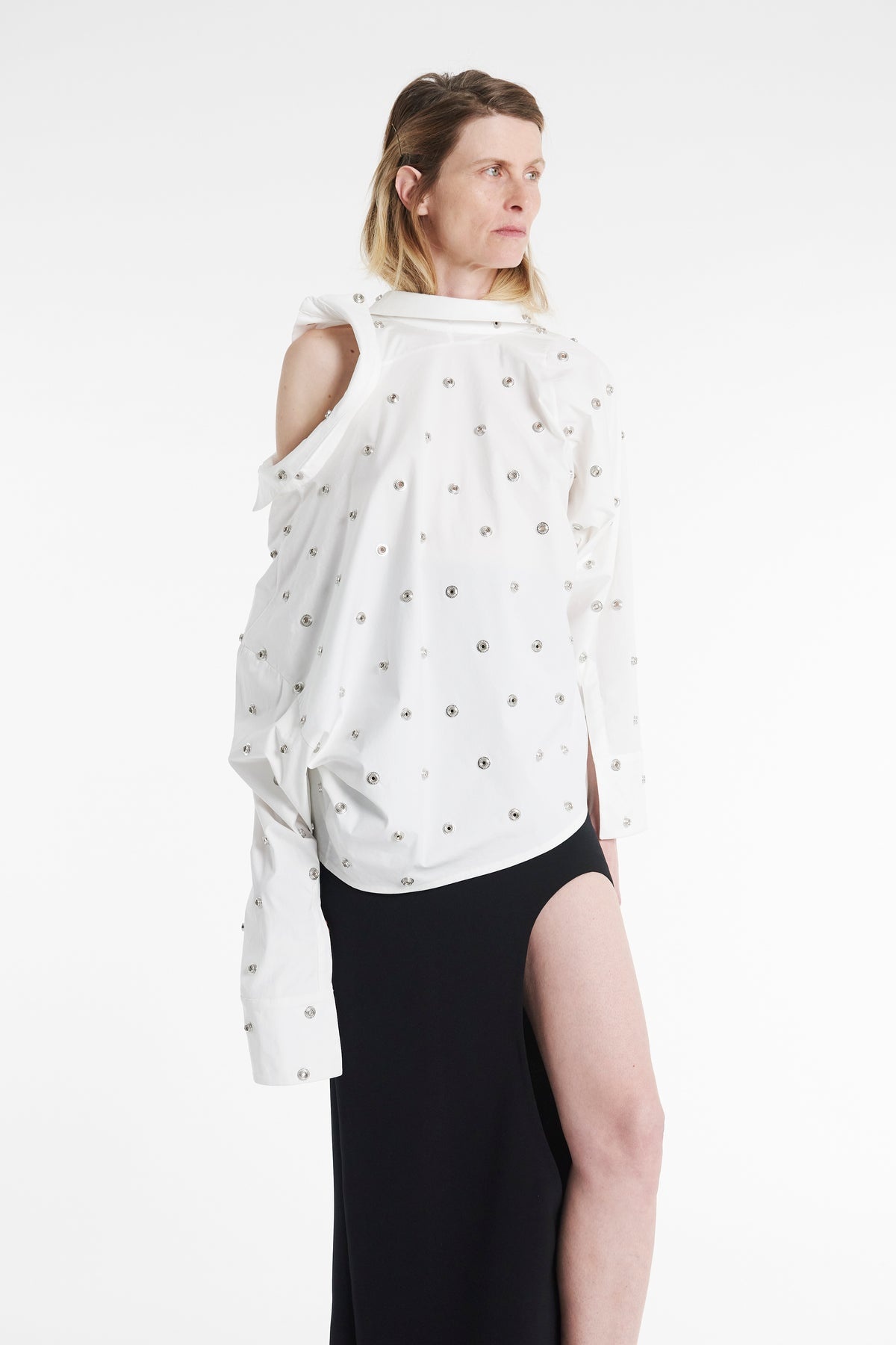 STUDDED DOUBLE COLLAR SHIRT WHITE - 11