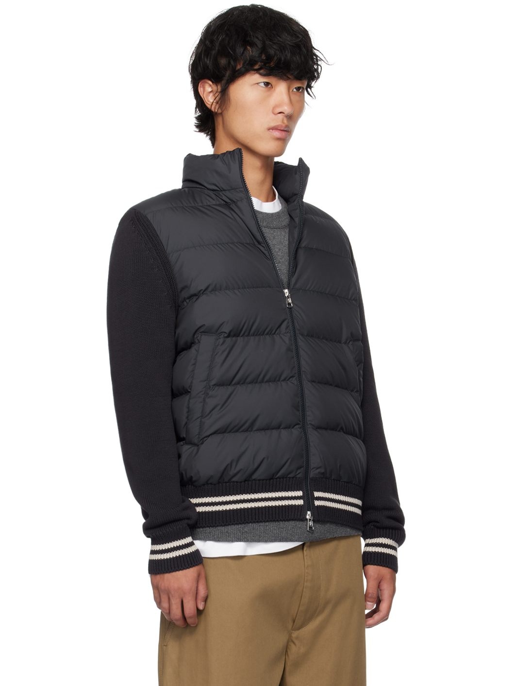 Navy Paneled Down Cardigan - 2