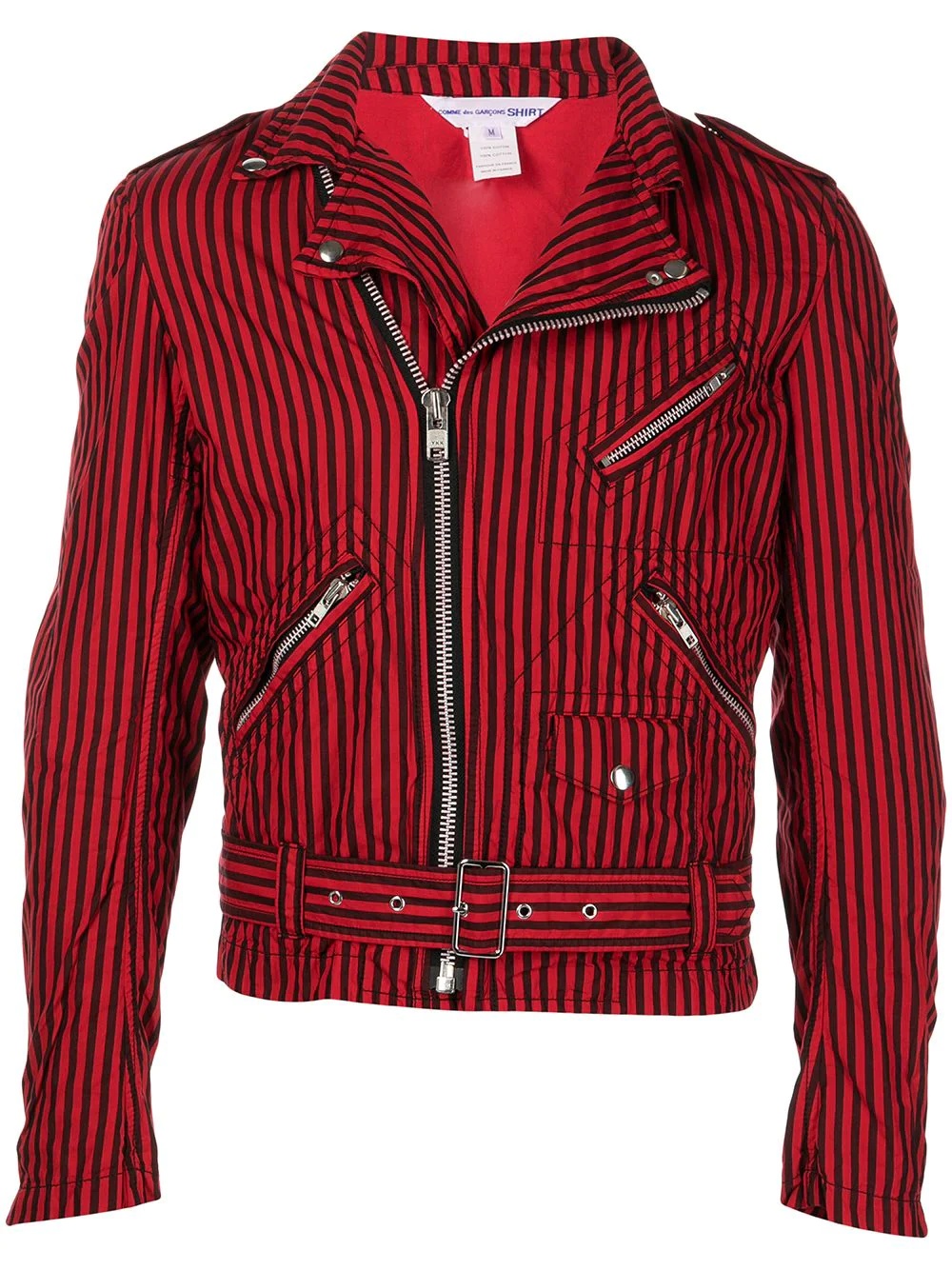 belted stripe-print biker jacket - 1