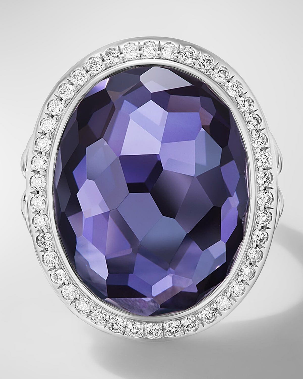 Oval Ring with Gemstone and Diamonds in Silver, 24.5x21mm - 7