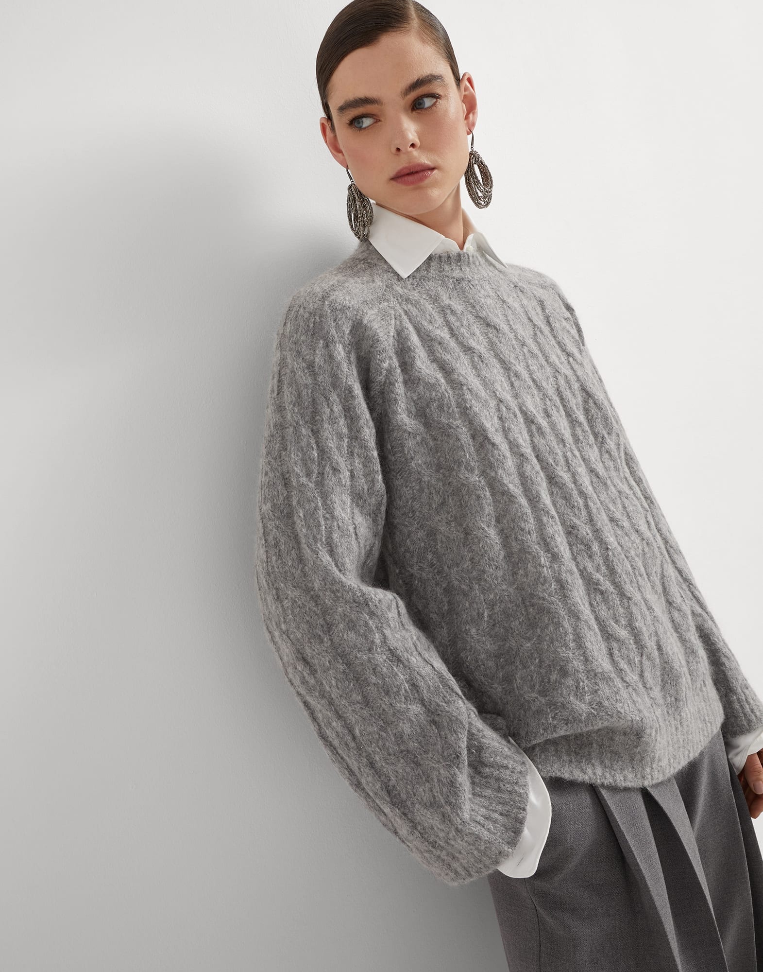 Wool and mohair cable knit sweater with monili - 4