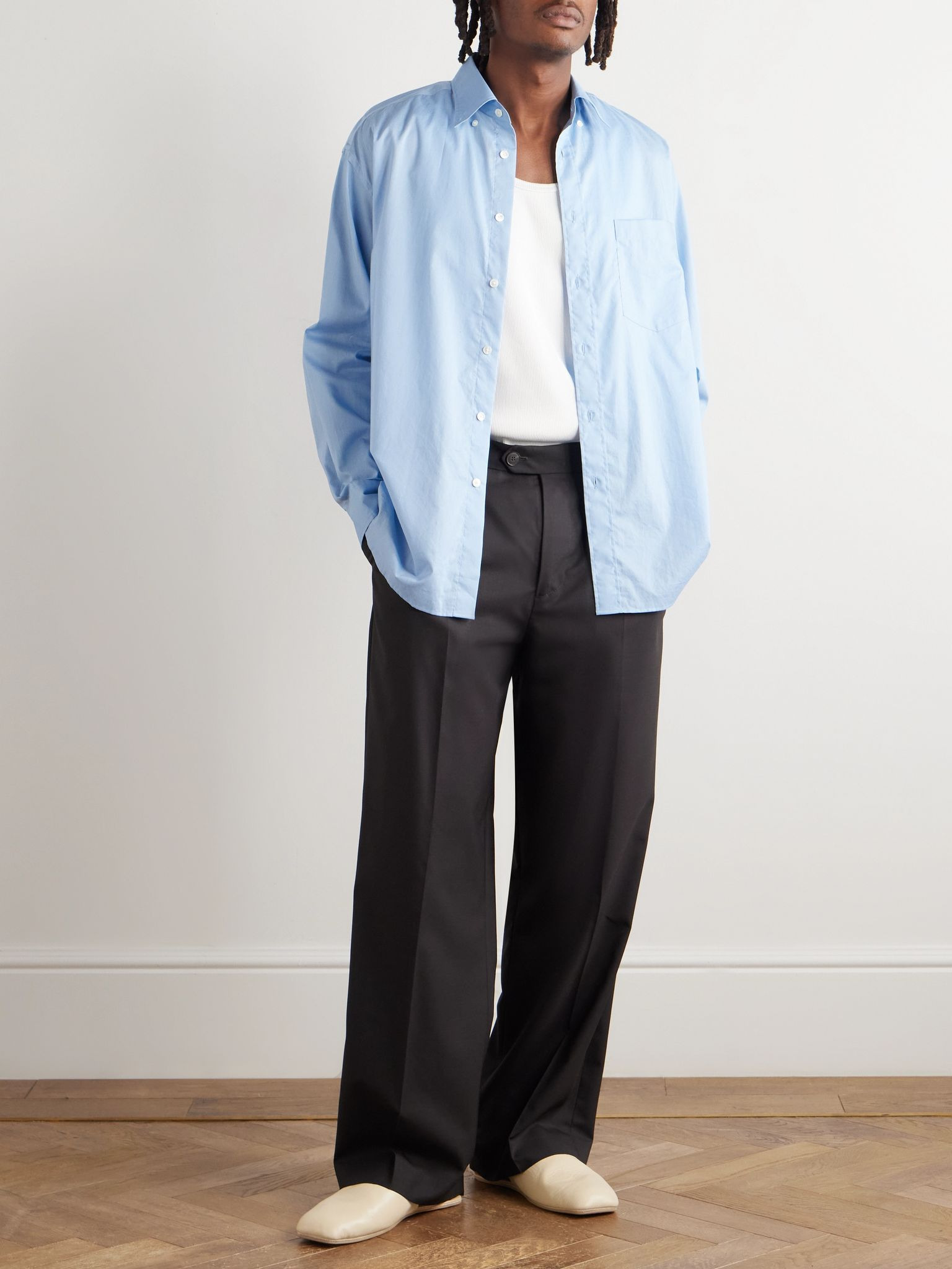 Classic Wide-Leg Pleated Wool-Twill Trousers Brown - 2