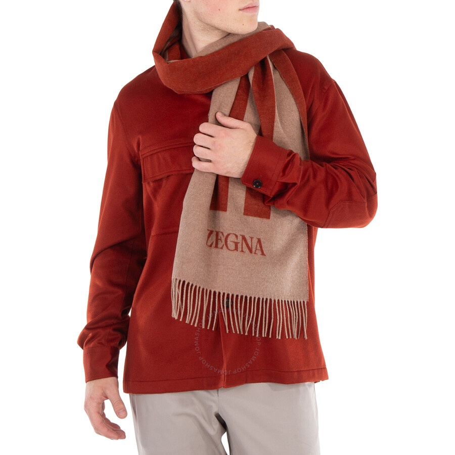 Zegna Logo Intarsia Fringed Scarf - 1