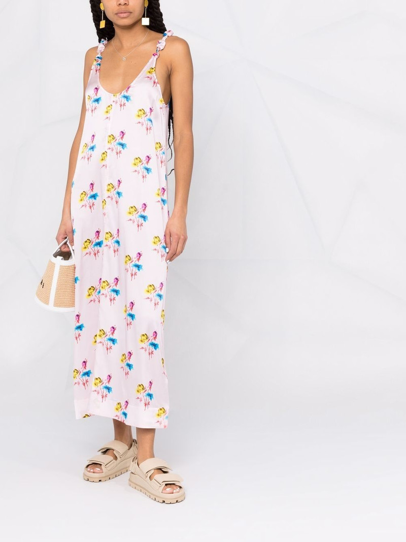 GANNI floral-print slip midi dress outlook