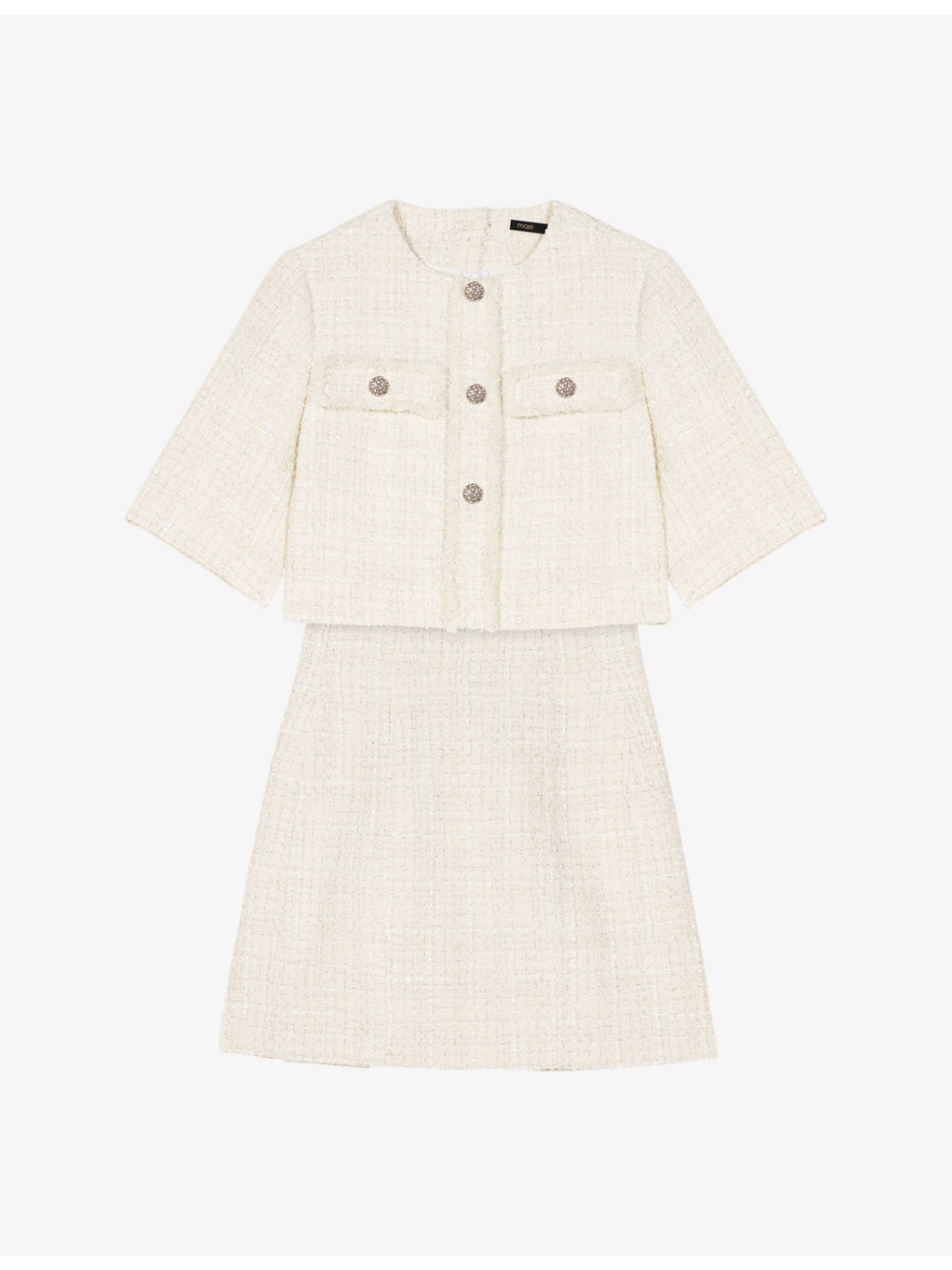 Round-neck short-sleeve tweed mini dress - 1