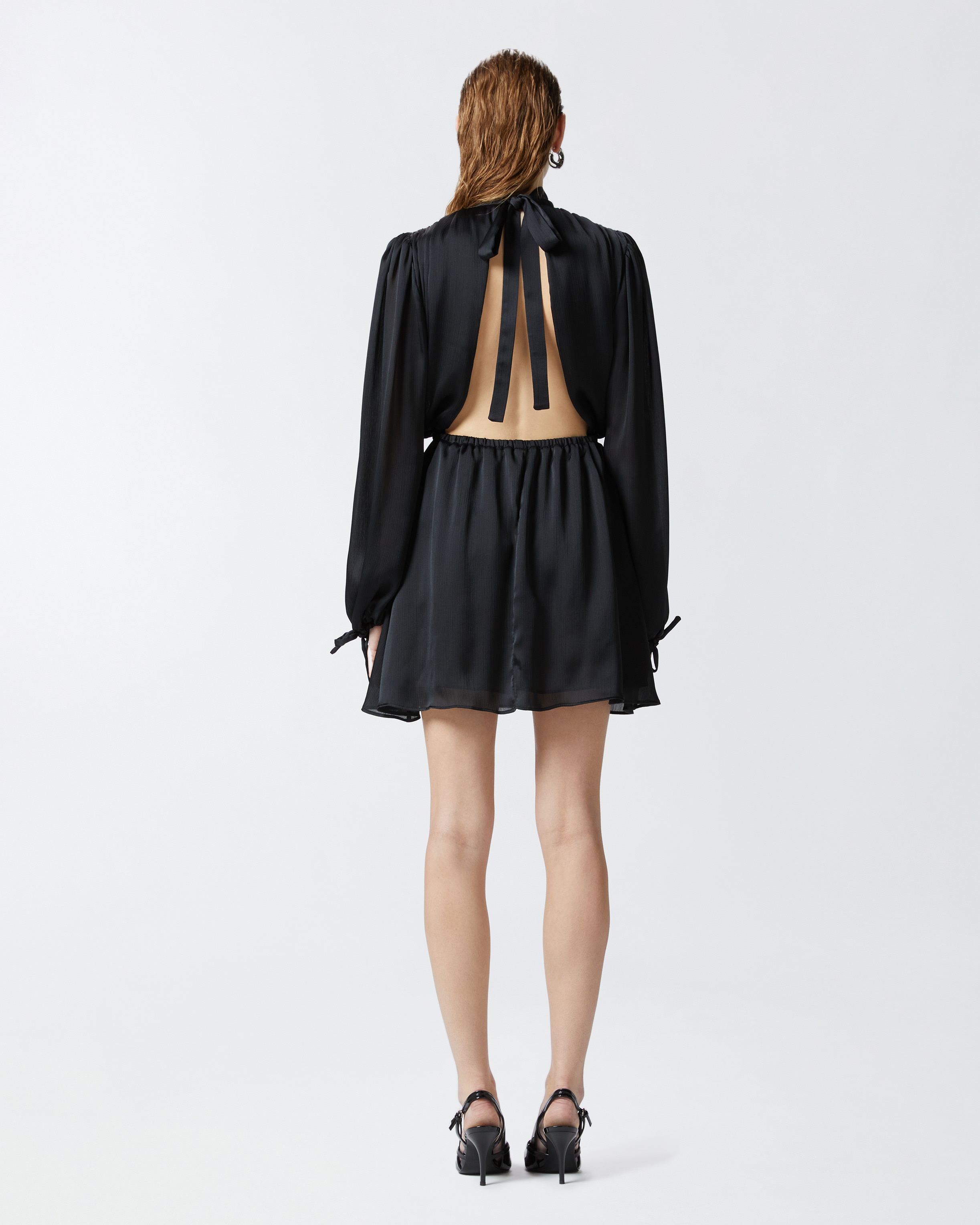 CRINKLE FABRIC MINI DRESS WITH OPEN BACK - 4