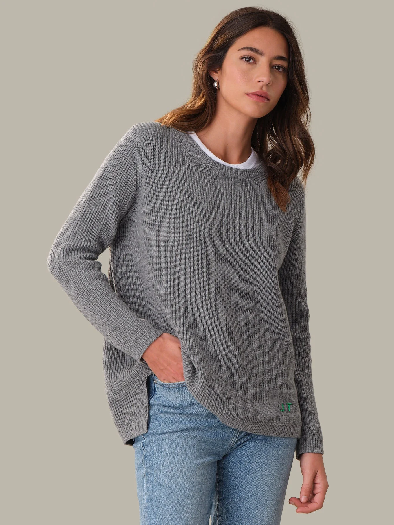 Emma: Crewneck Shaker Stitch Cotton Sweater - 1