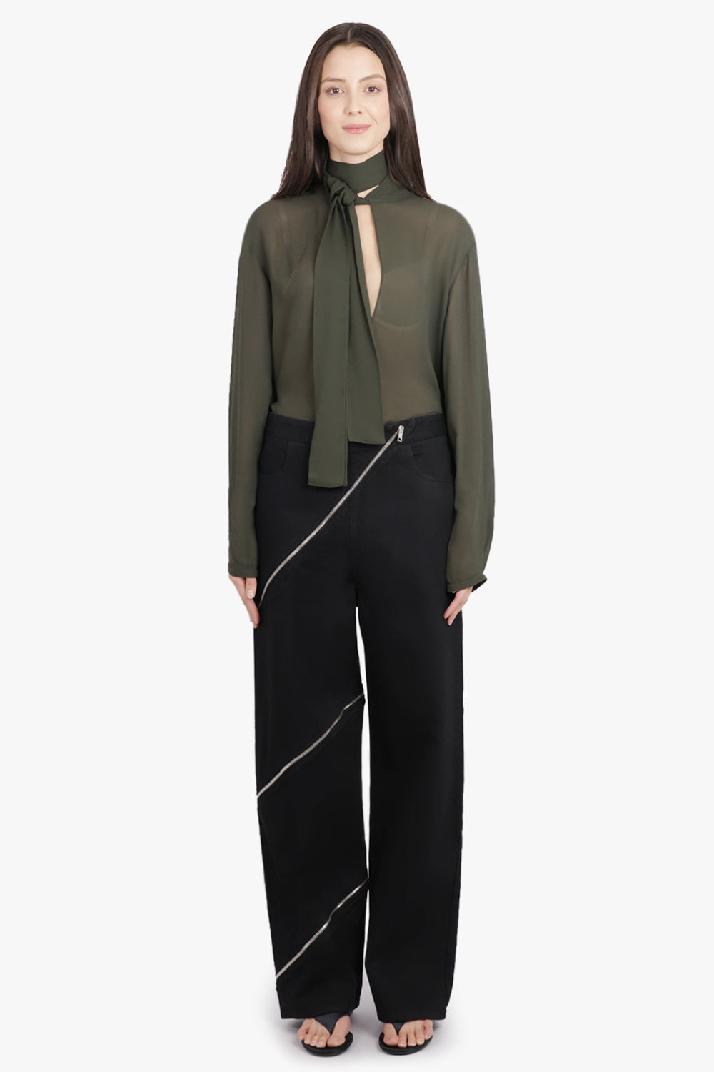 SPIRAL ZIP DETAIL STRAIGHT LEG PANT | BLACK - 2