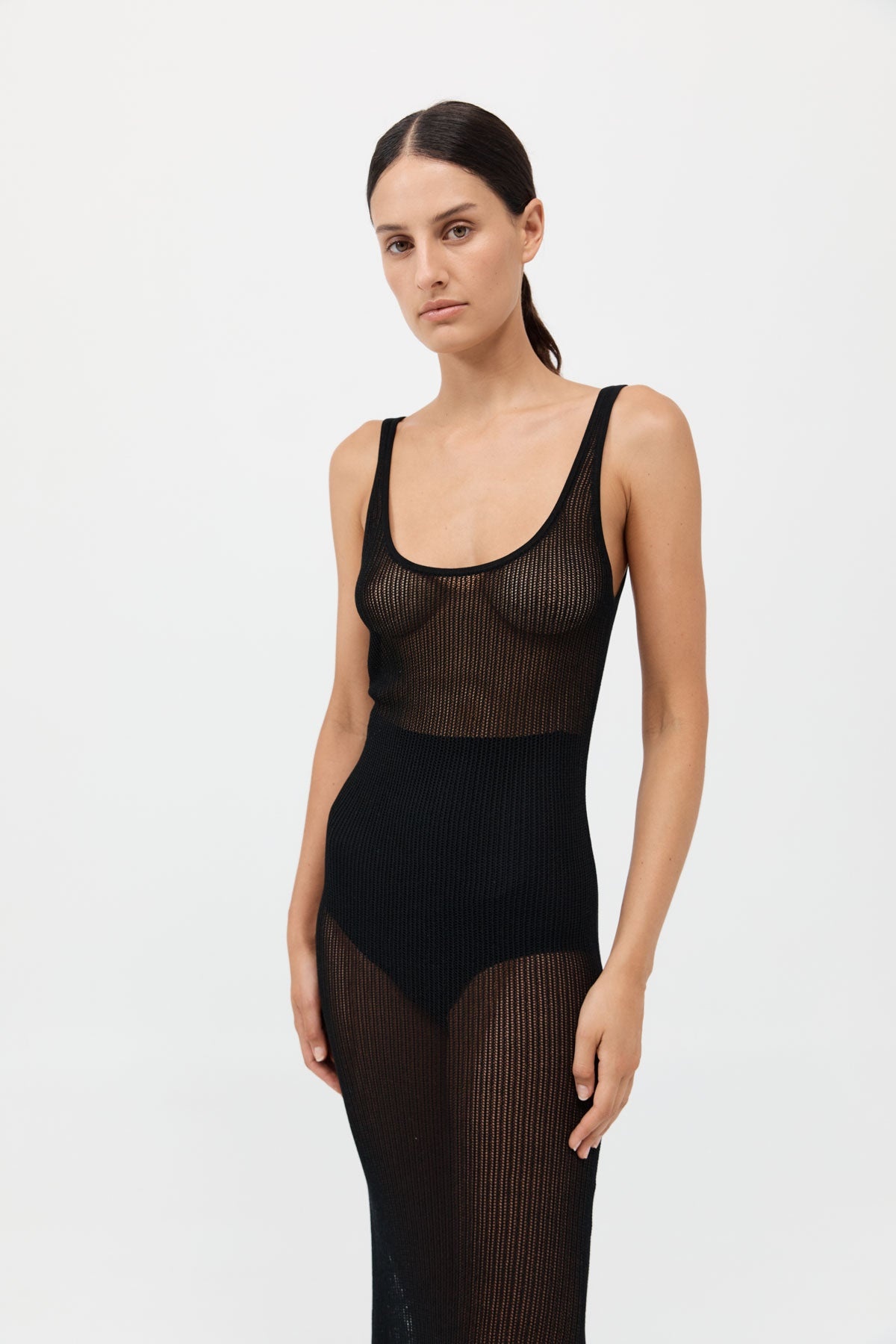 Fine Crochet Tank Dress - Black - 3