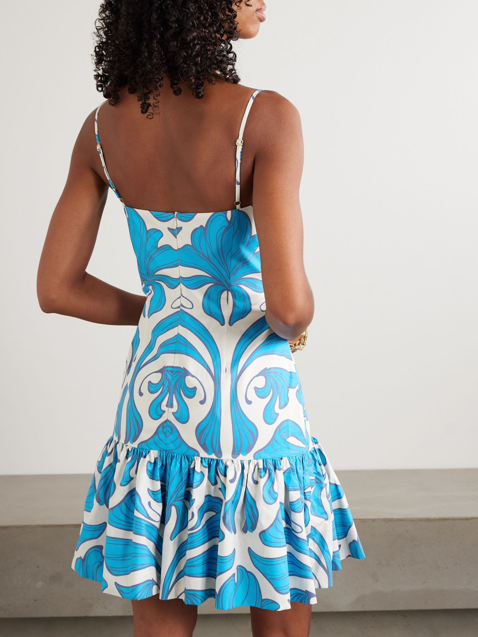 Joyita tiered printed linen mini dress Blue - 3
