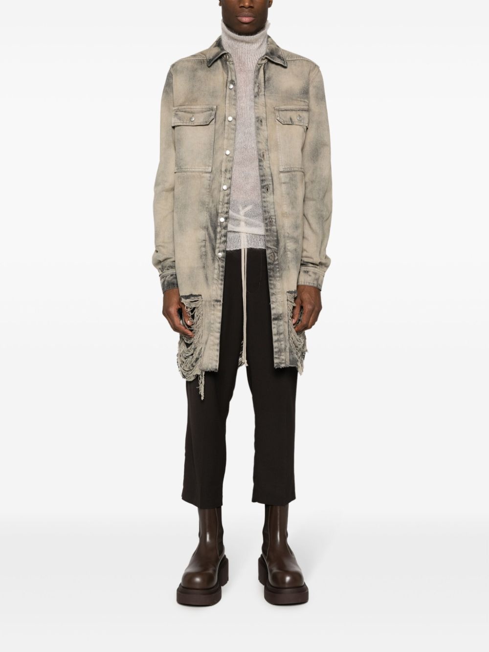 frayed distressed-effect denim jacket - 2