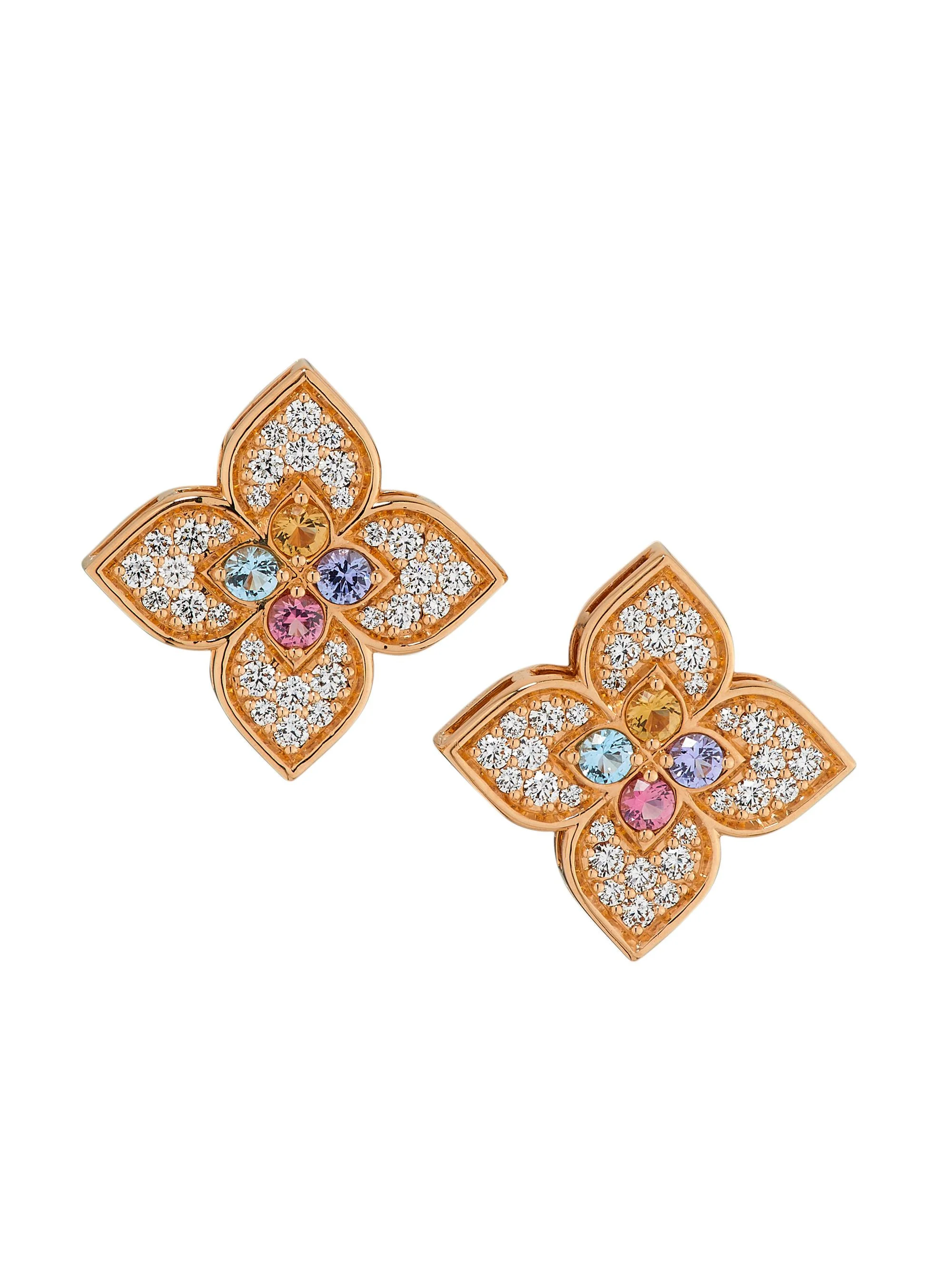 Women's Venetian Princess Carnivale 18K Rose Gold & Multi-Gemstone Flower Stud Earrings - Rose Gold - 1