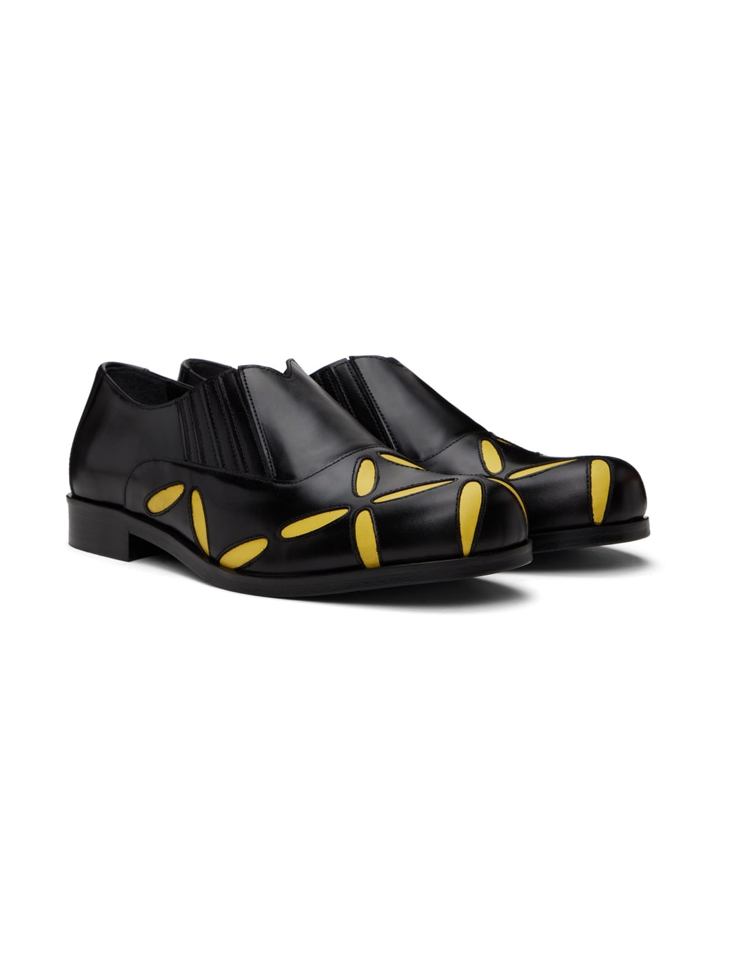 Black & Yellow Slashed Loafers - 4