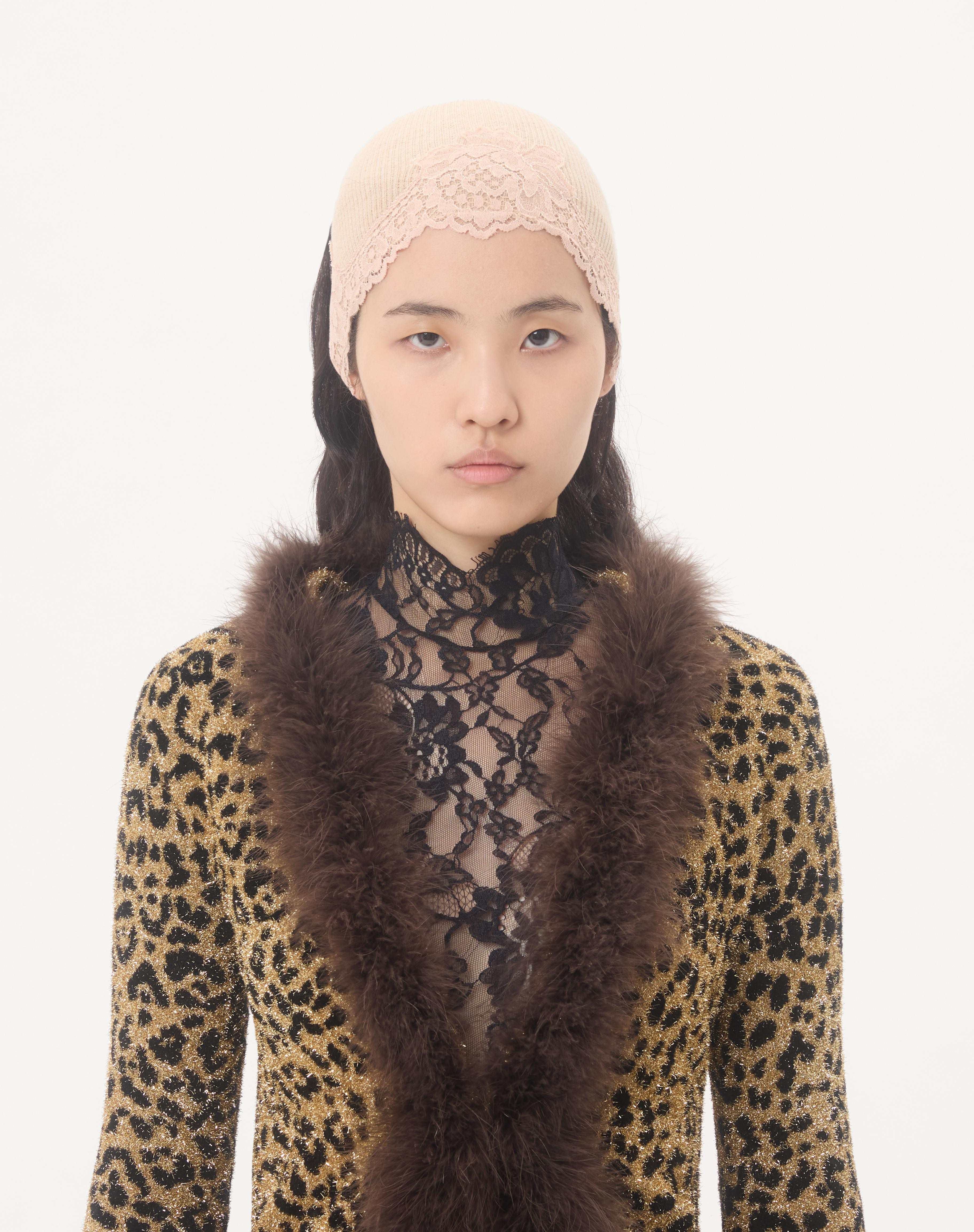 JACQUARD ANIMAL PRINT LUREX KNIT JACKET - 4
