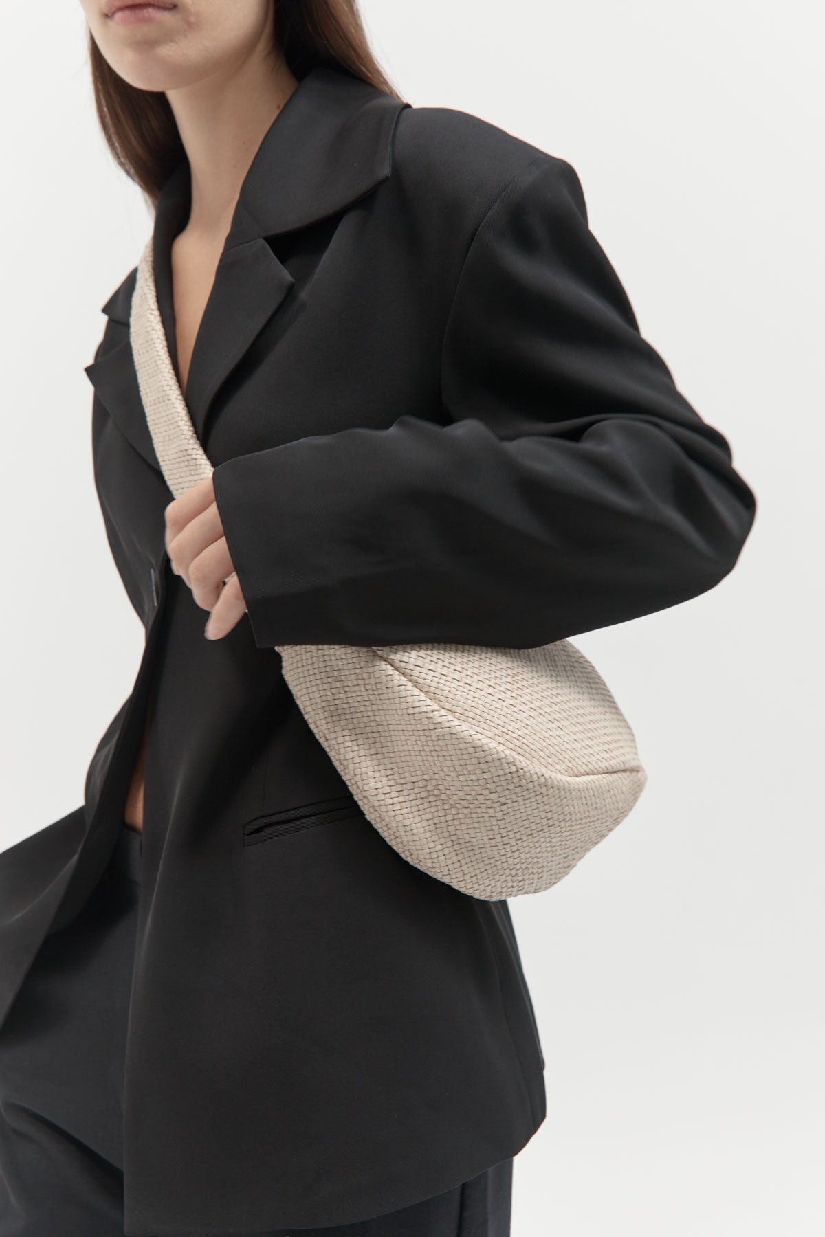 Woven Crescent Bag - Ecru - 3