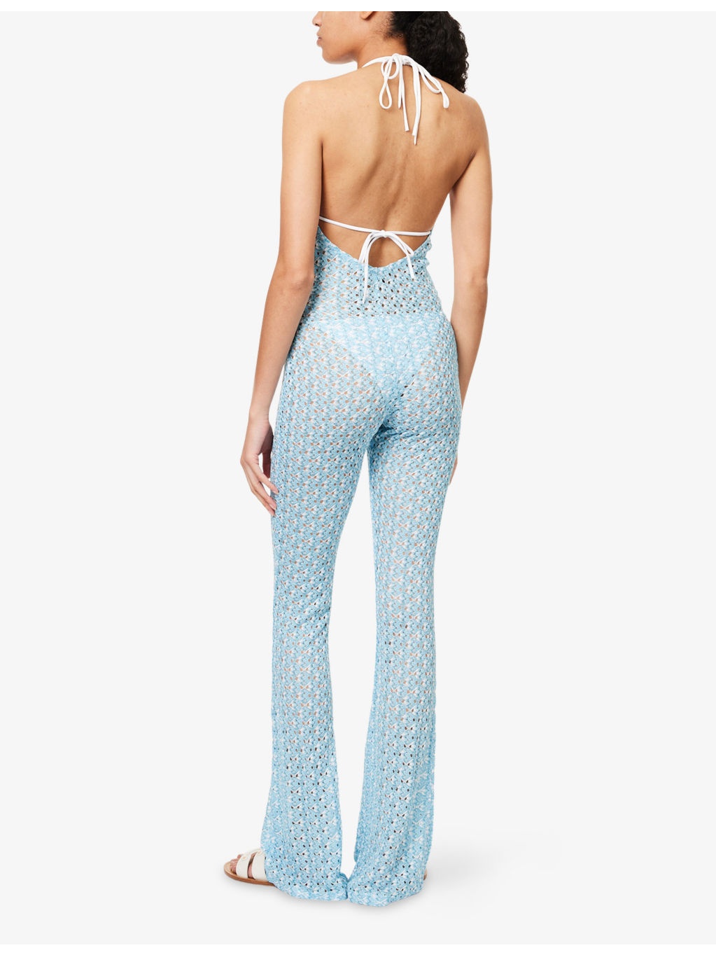 Halterneck Flared Knitted Jumpsuit - 4