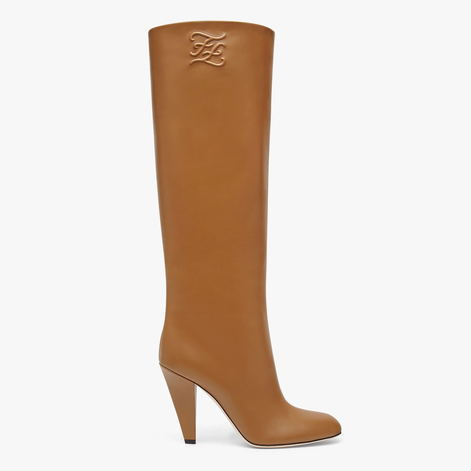 Beige leather high-heeled boots - 1
