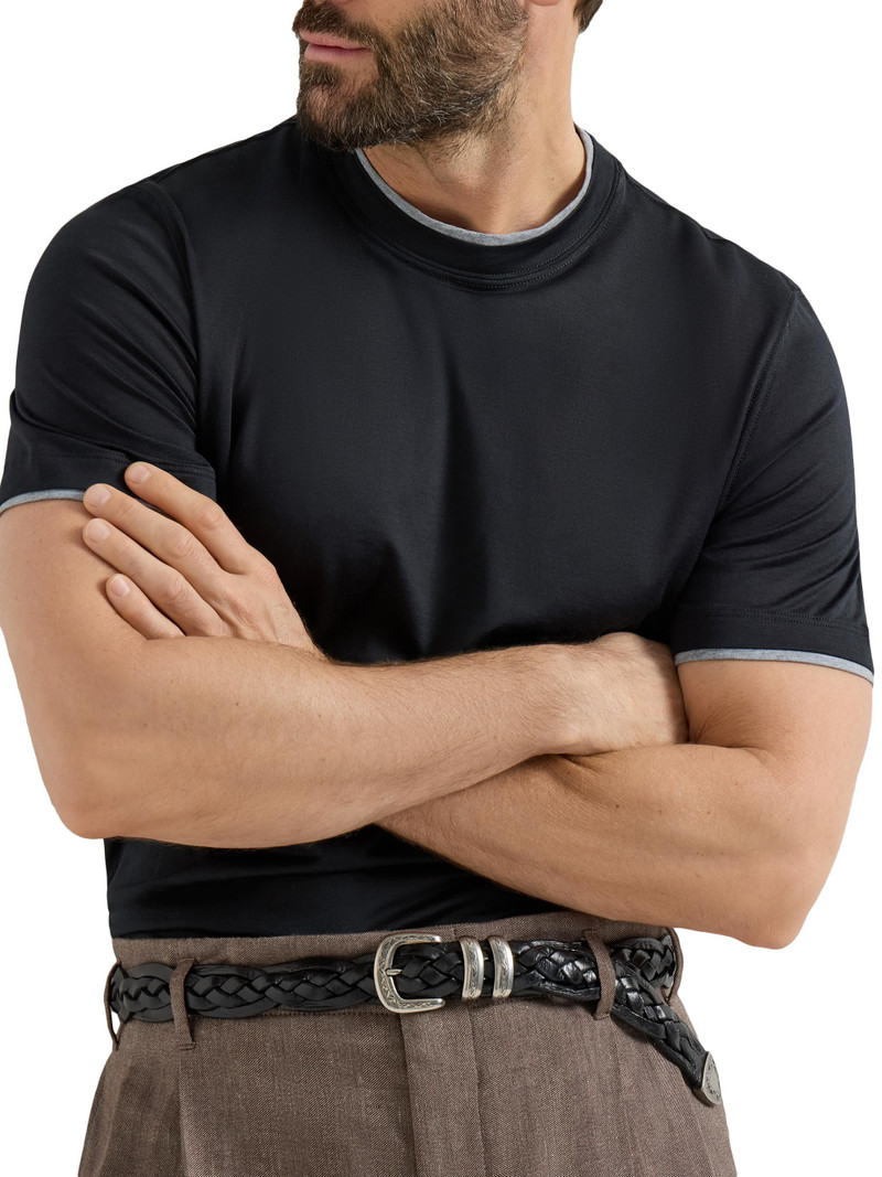 Men's Silk and Cotton Jersey Crew Neck T-Shirt - Black 5