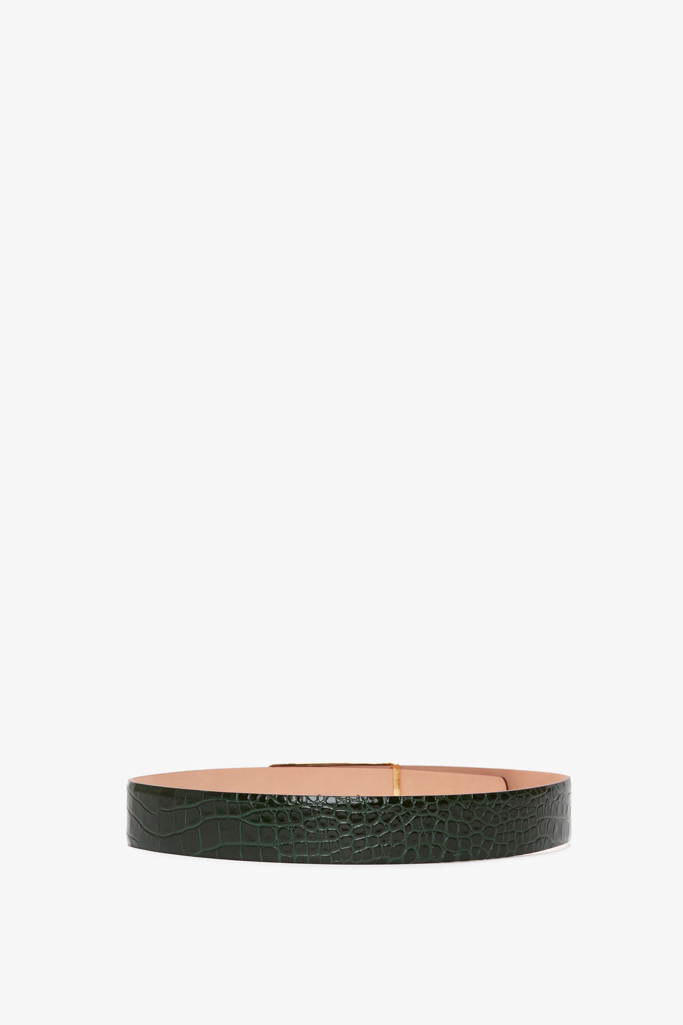 Jumbo Frame Belt In Dark Forest Croc-Effect Leather - 2