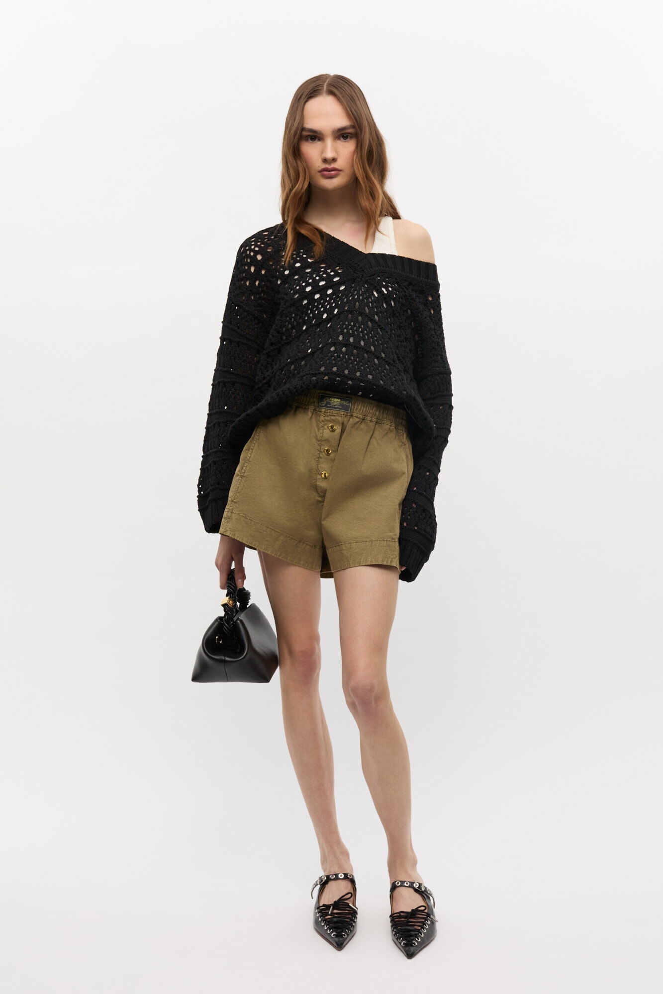 GREEN WASHED COTTON SHORTS - 2