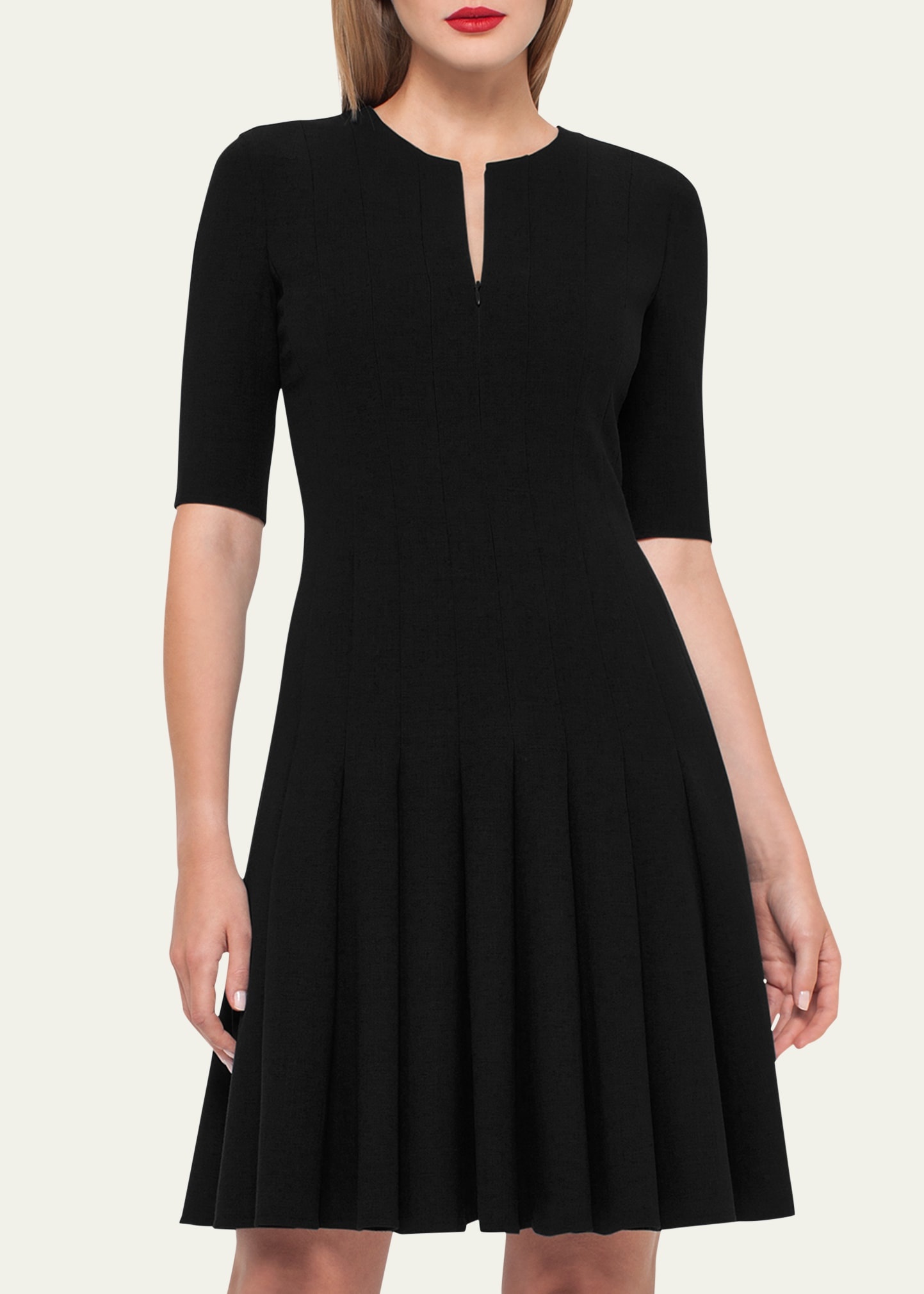 Elbow-Sleeve Zip-Front Dress - 4