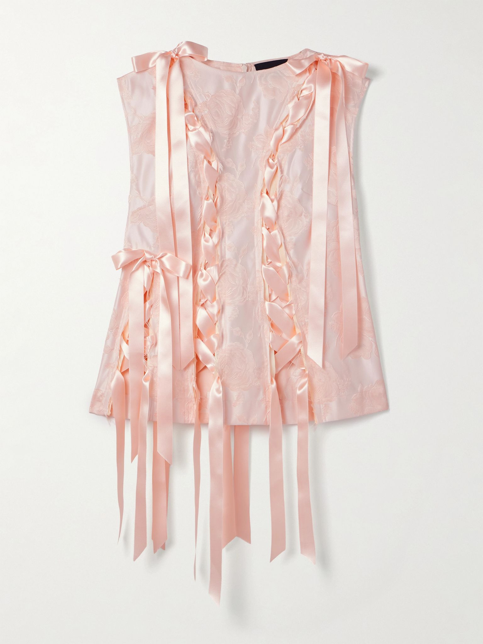 Unraveling Ribbon lace-up frayed brocade top Blush - 1