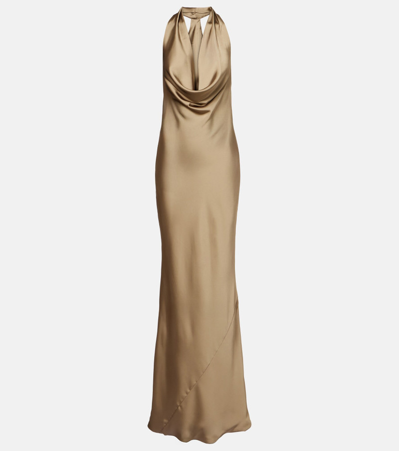 Draped halterneck satin gown 1