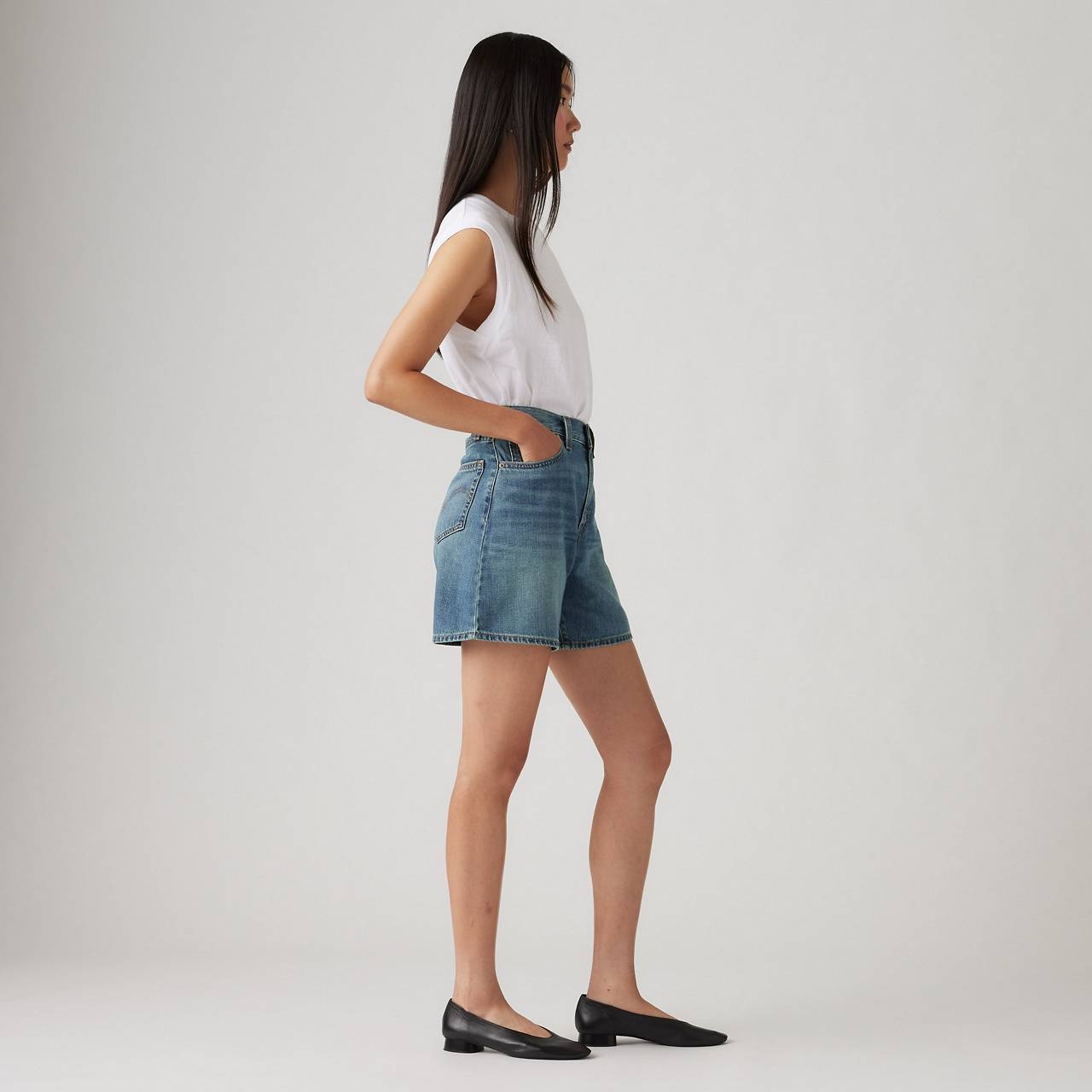 HIGH RISE BAGGY LINEN+ DENIM LIGHTWEIGHT WOMEN'S SHORTS - 6