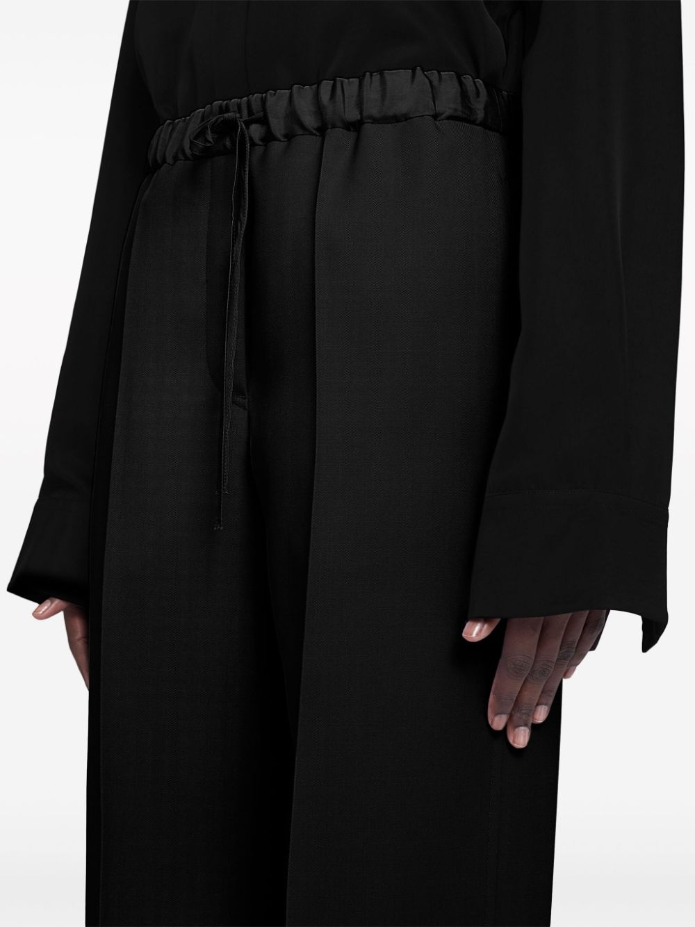drawstring wool straight-leg trousers - 5