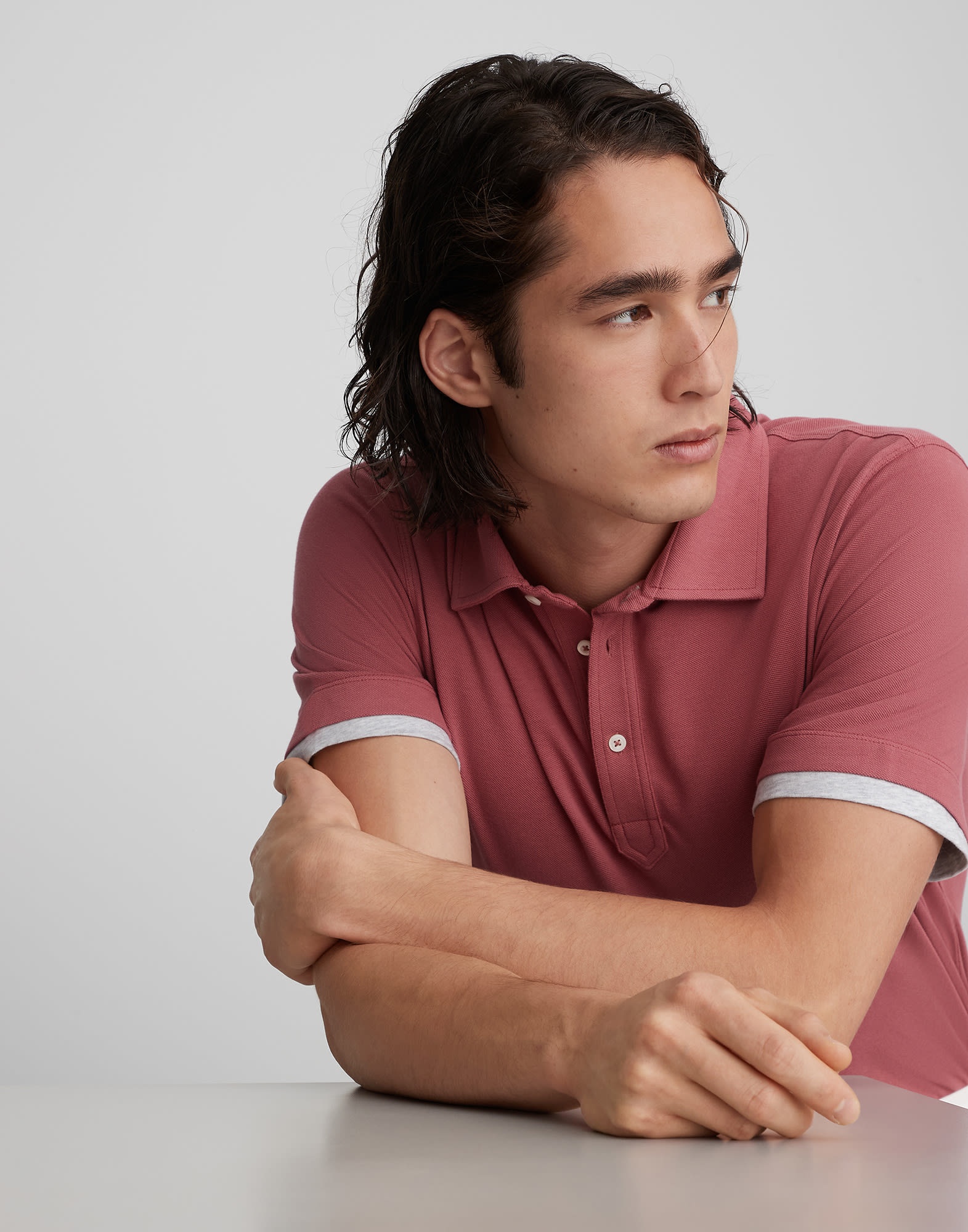 Cotton piqué shirt-style collar polo with faux-layering - 3