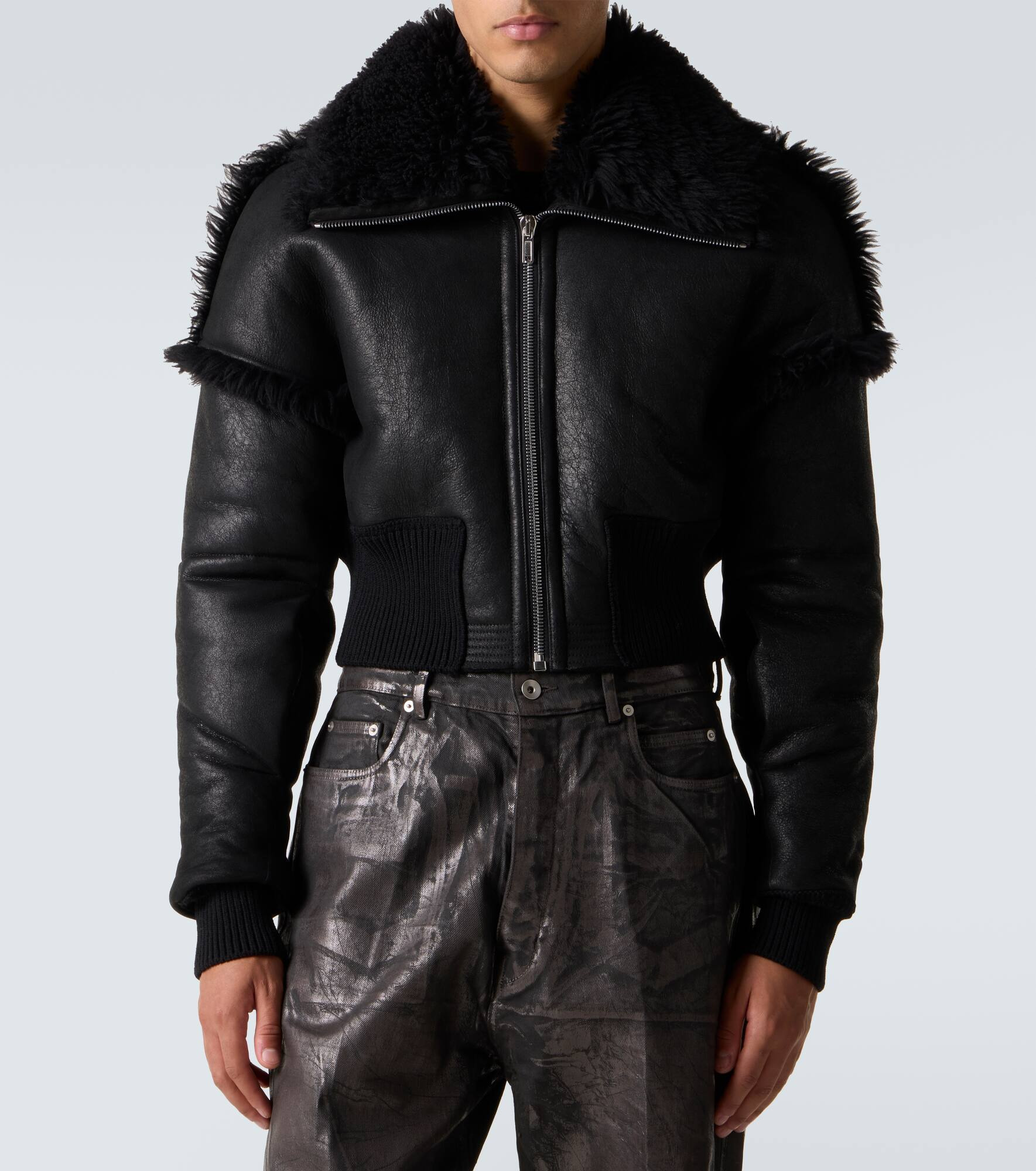Dracucollar shearling-lined leather jacket - 3