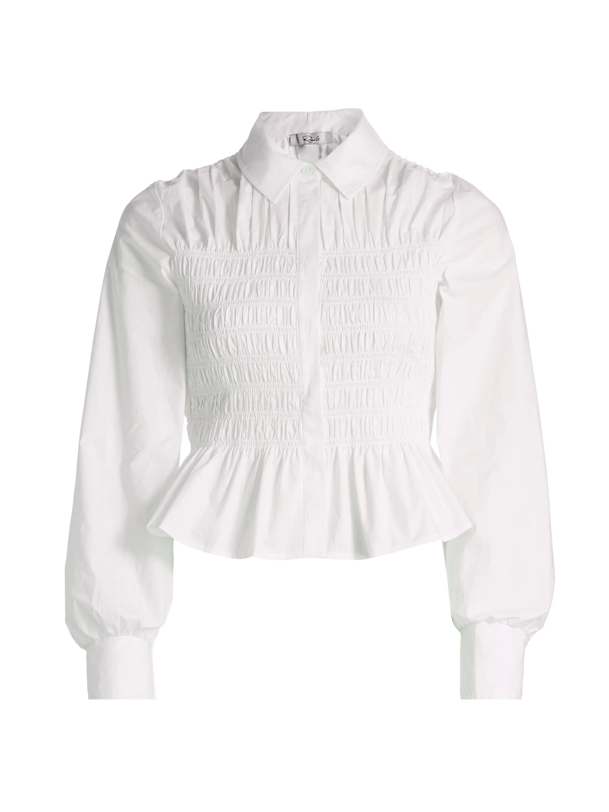Women's Bradshaw Smocked Cotton Poplin Shirt - White - 1