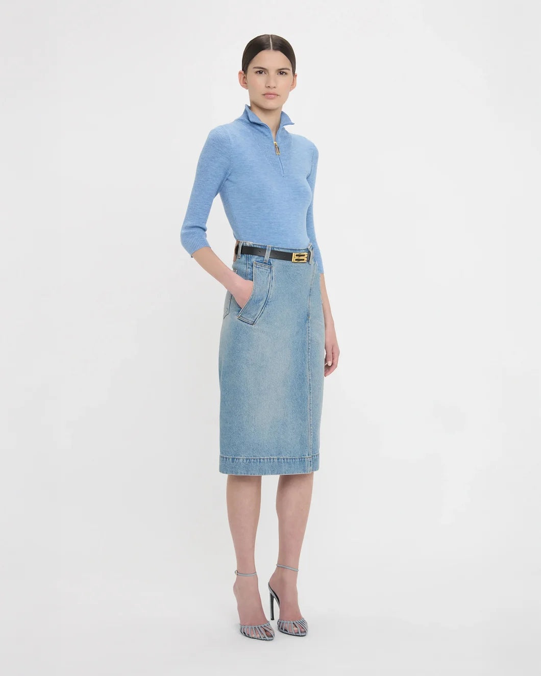 DENIM WRAP DETAIL SKIRT - 3