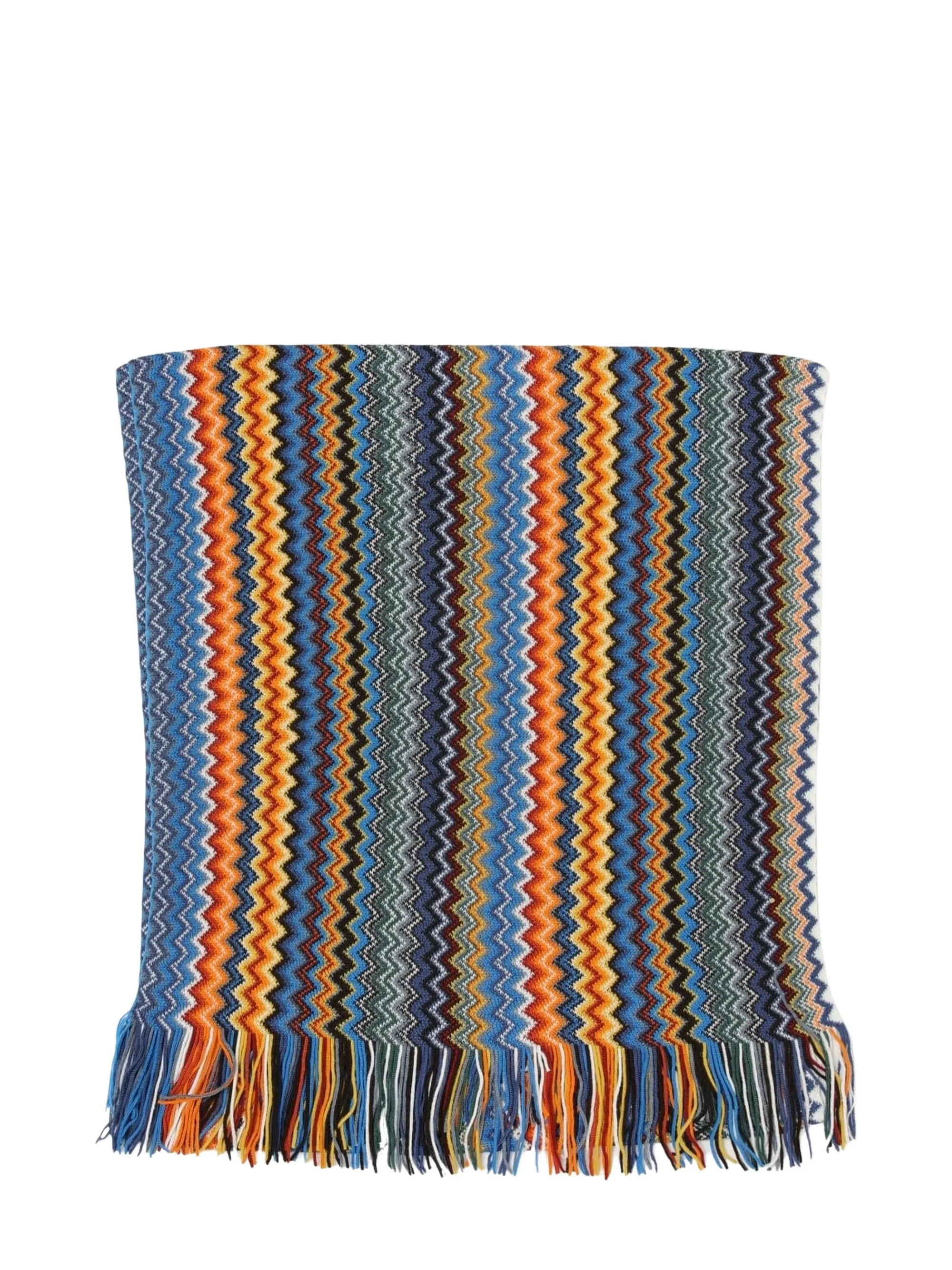 Zigzag-pattern knit fringed scarf - 1