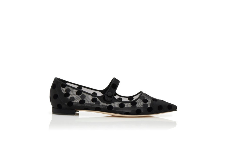 Black Mesh Polka Dot Mary Jane Flat Pumps 1