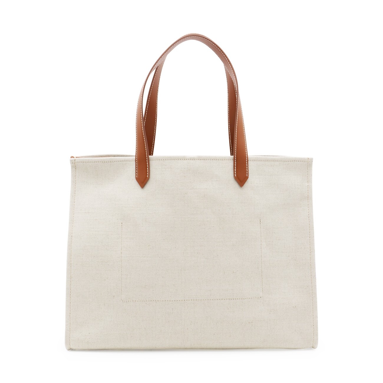 natural canvas and brown leather b-army medium tote bag - 3