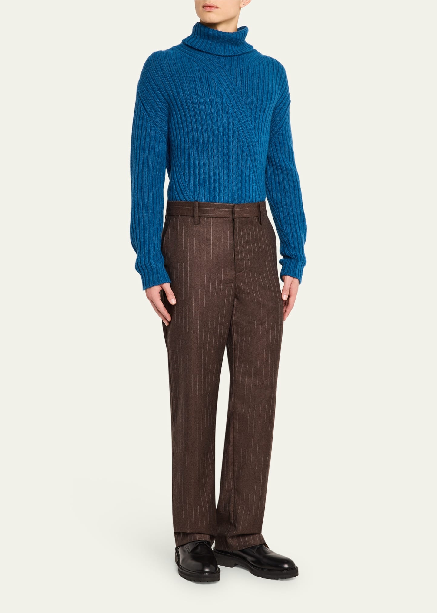 Men's Chalk Stripe Wool-Cashmere Pants - 2
