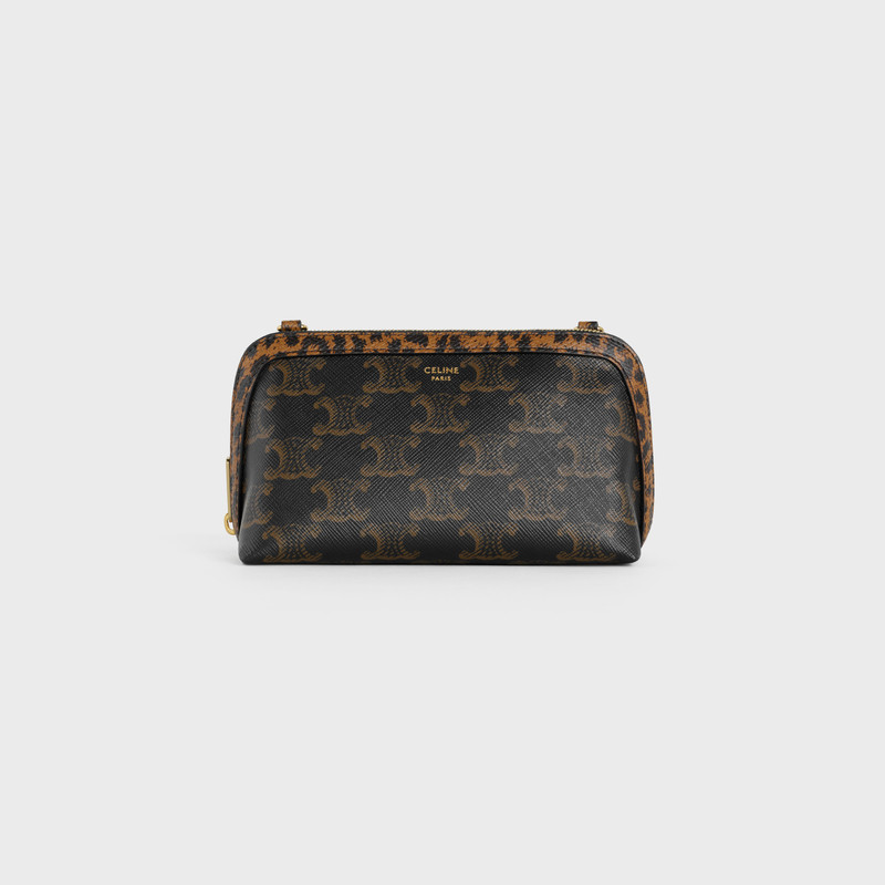 CLUTCH ON CHAIN  IN  TRIOMPHE CANVAS AND GRAINED CALFSKIN WITH LEOPARD PRINT 1